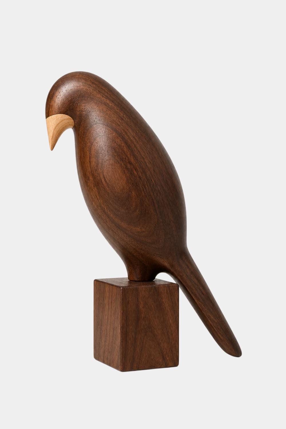 Wooden Bird Figurine Sculpture | Mid-Century Avian Decor