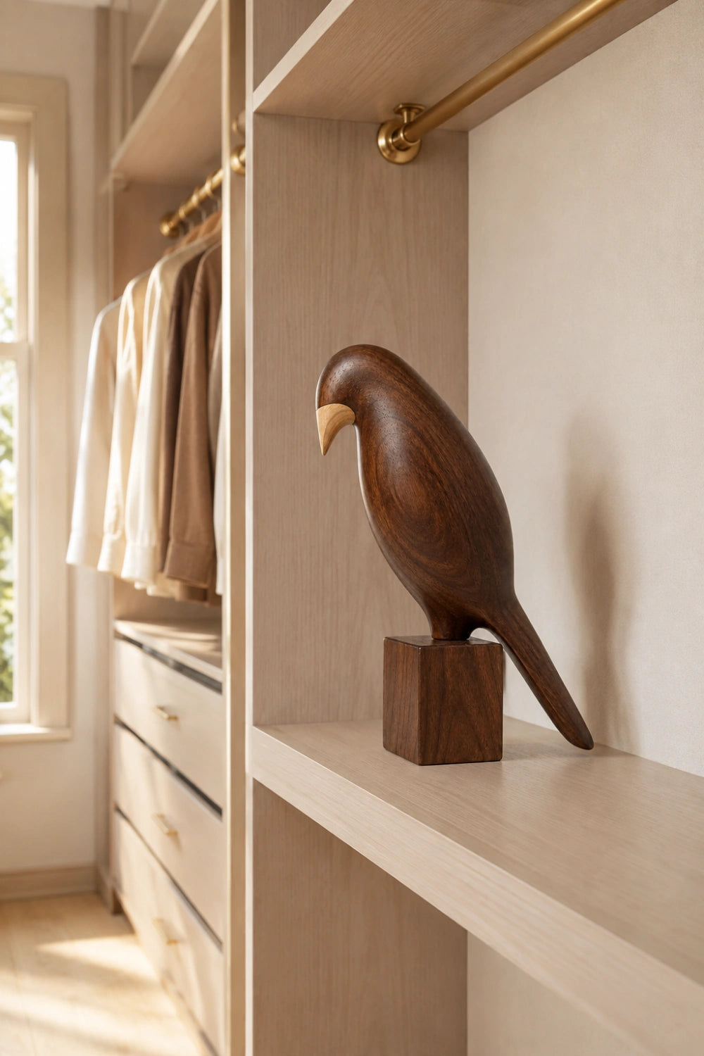 Wooden Bird Figurine Sculpture | Mid-Century Avian Decor