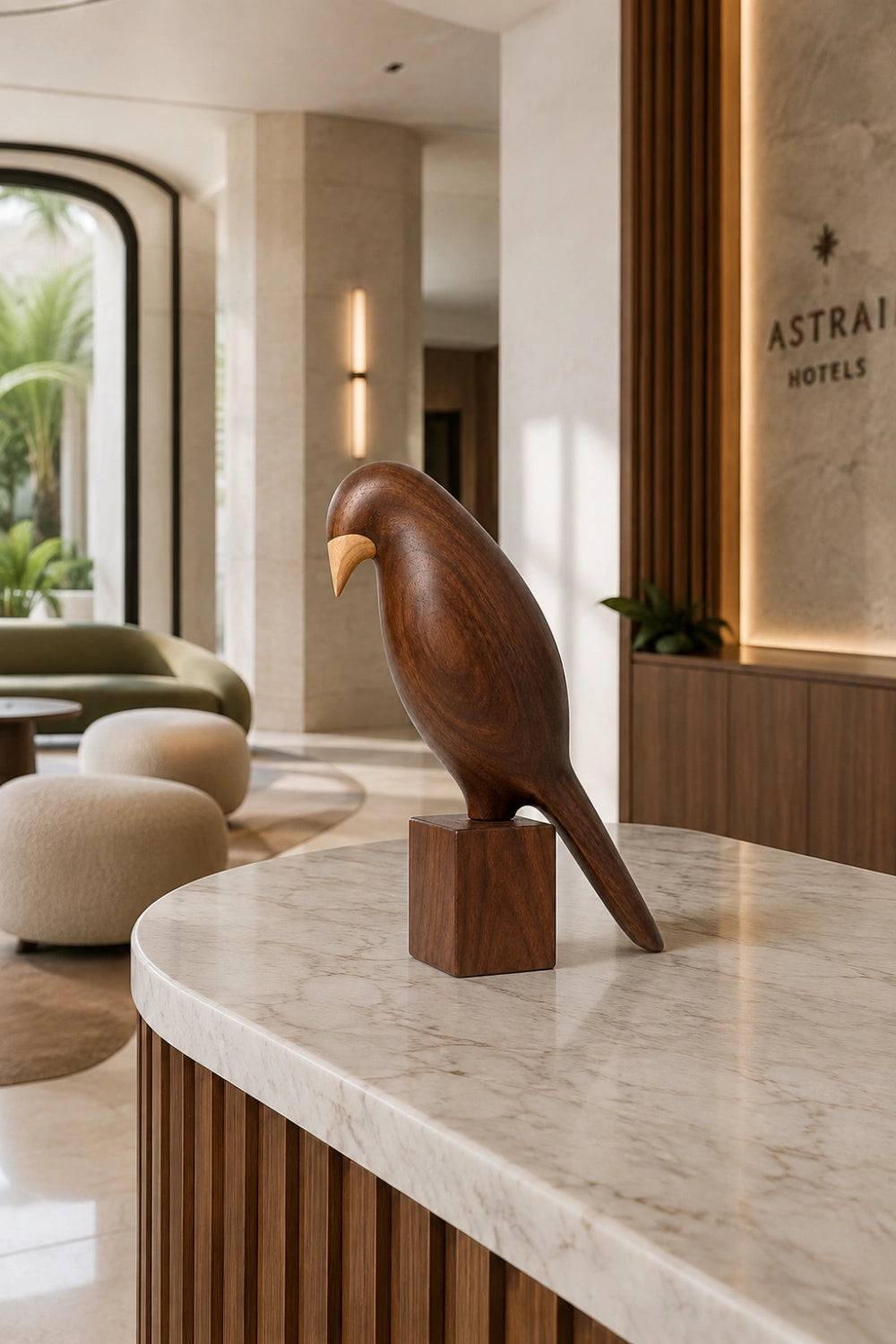 Wooden Bird Figurine Sculpture | Mid-Century Avian Decor