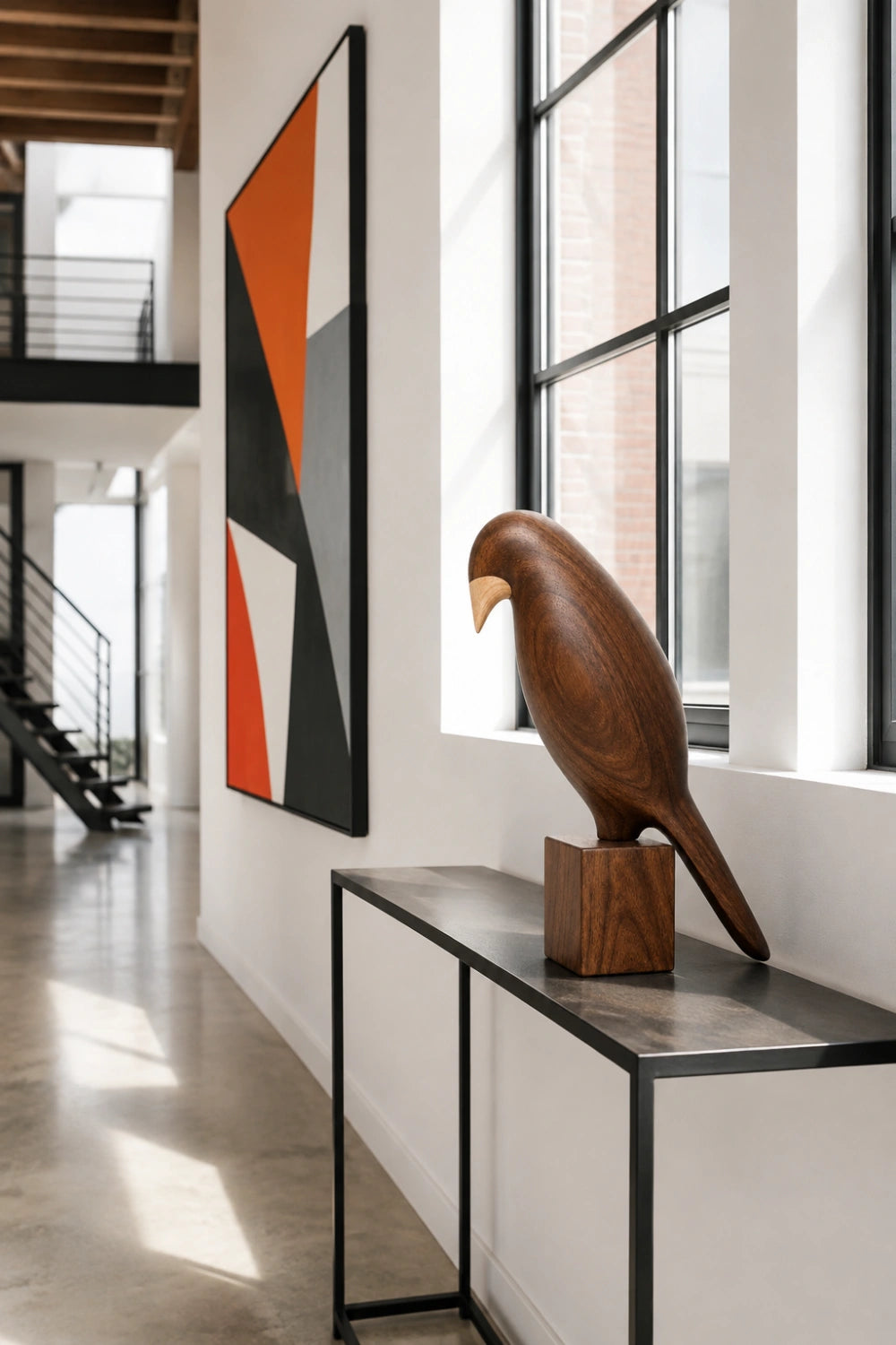 Wooden Bird Figurine Sculpture | Mid-Century Avian Decor
