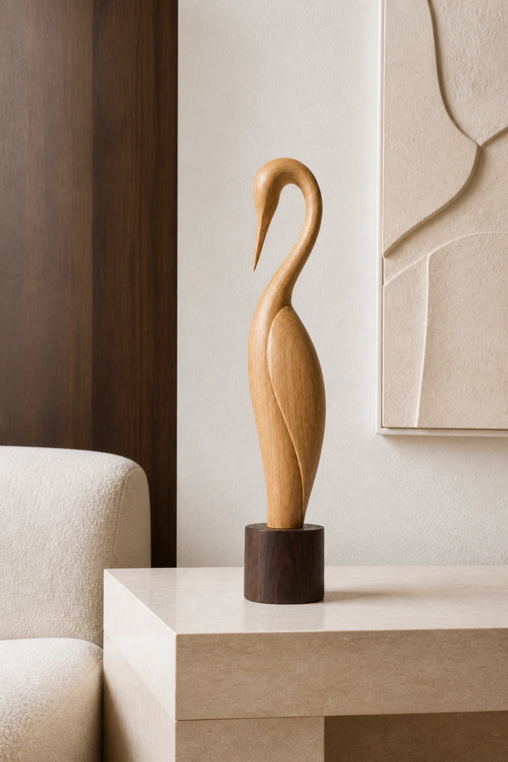 Tall Wooden Bird Sculpture | Carved Avian Art Statue