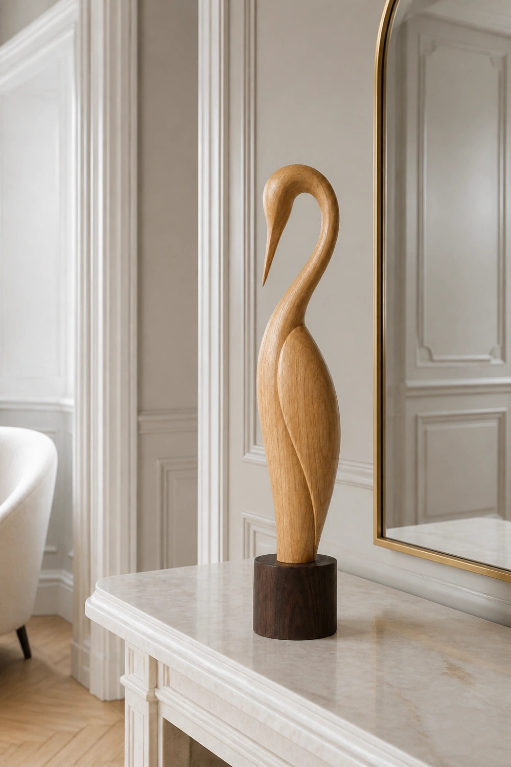 Tall Wooden Bird Sculpture | Carved Avian Art Statue
