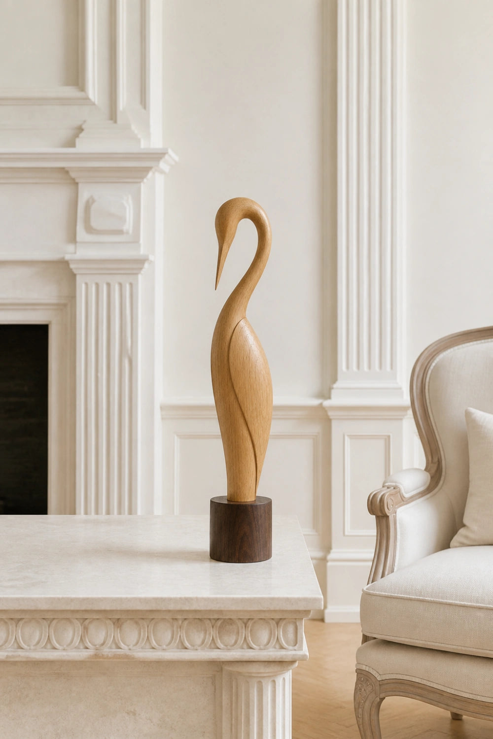 Tall Wooden Bird Sculpture | Carved Avian Art Statue