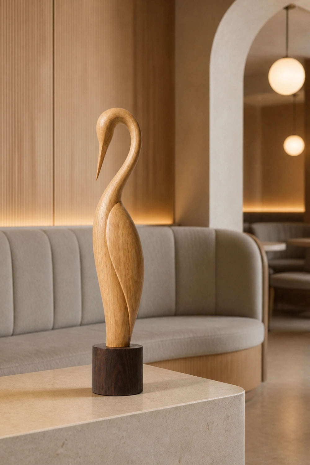 Tall Wooden Bird Sculpture | Carved Avian Art Statue