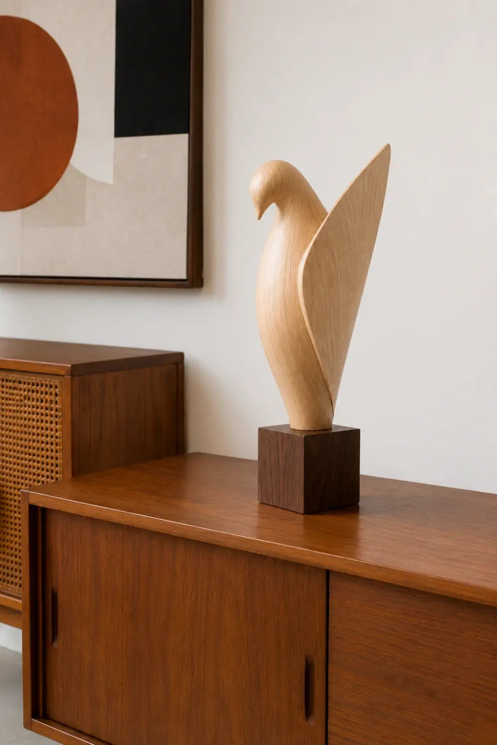 Wooden Bird Sculpture | Modern Uplifted Wing Statue
