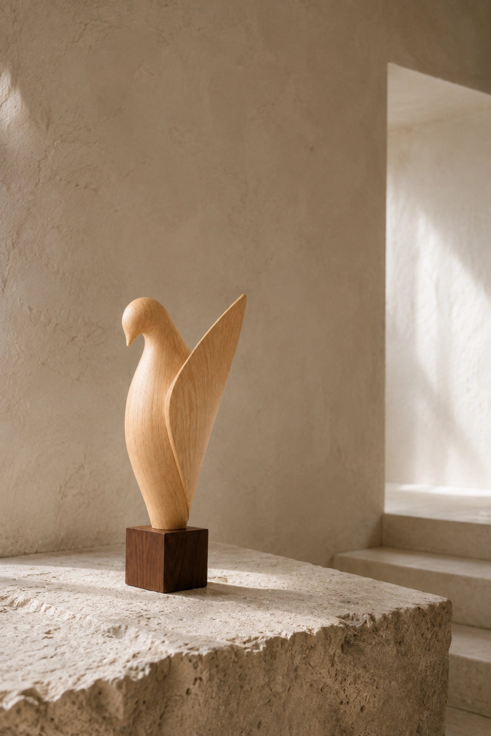 Wooden Bird Sculpture | Modern Uplifted Wing Statue