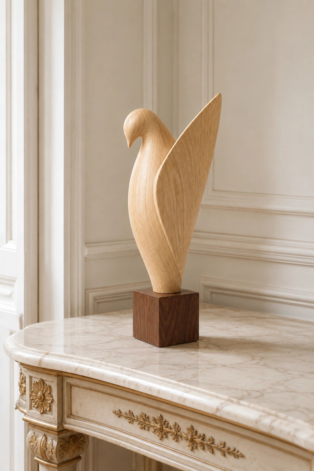 Wooden Bird Sculpture | Modern Uplifted Wing Statue