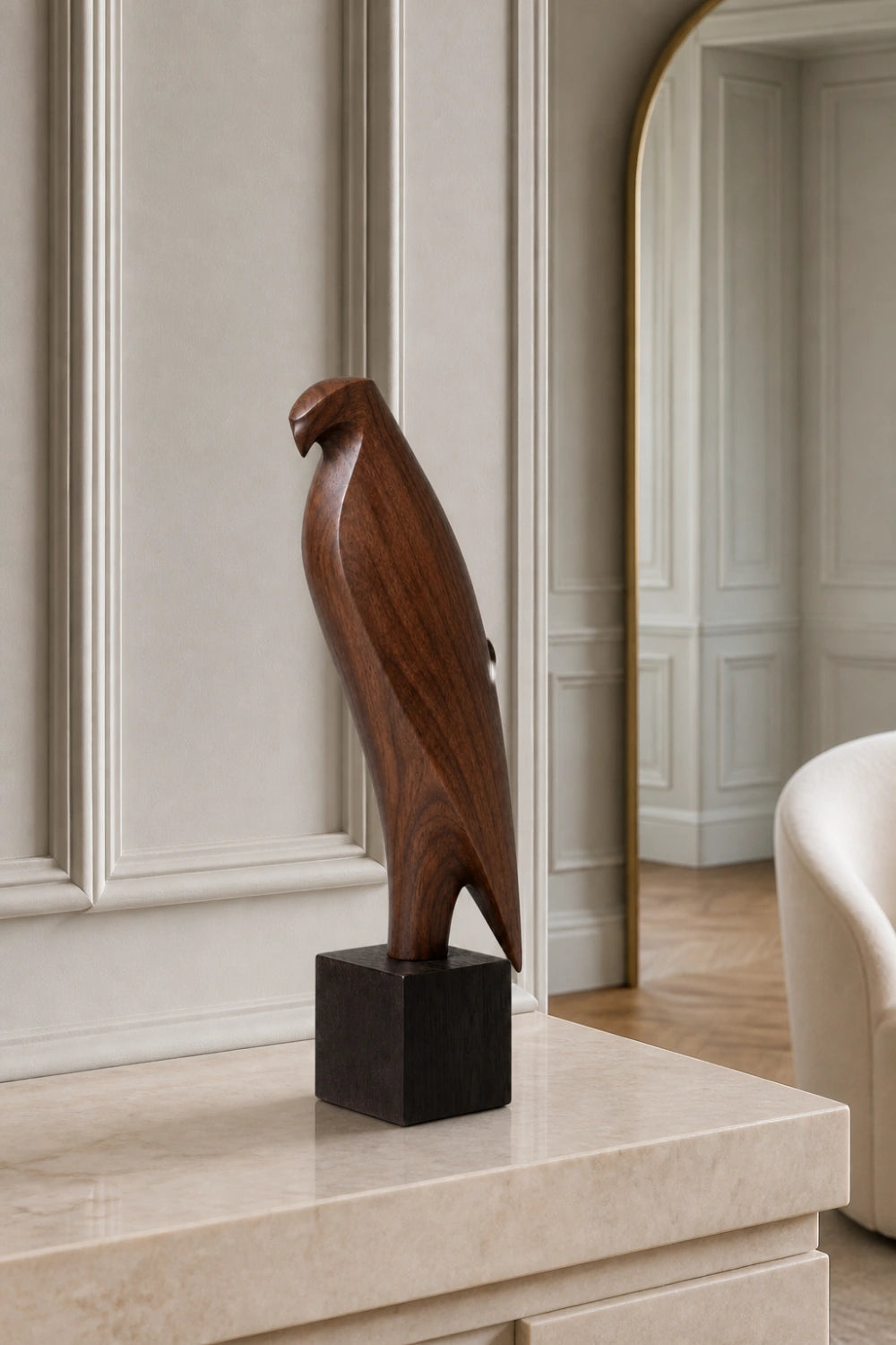 Wooden Falcon Sculpture | Carved Eagle Statue Decor