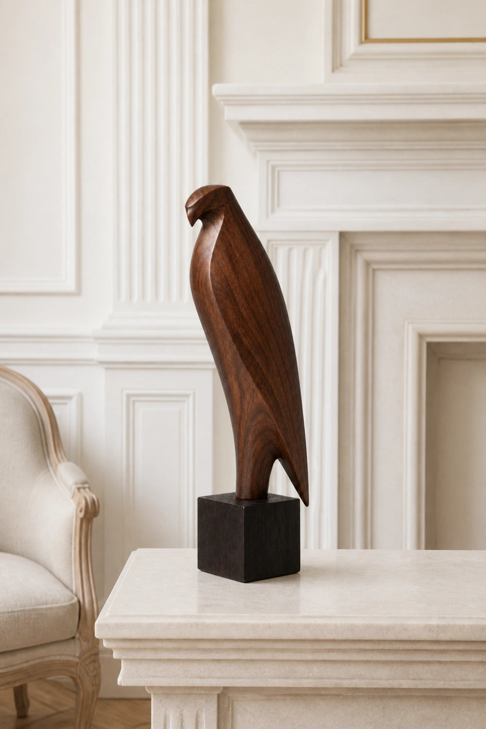Wooden Falcon Sculpture | Carved Eagle Statue Decor