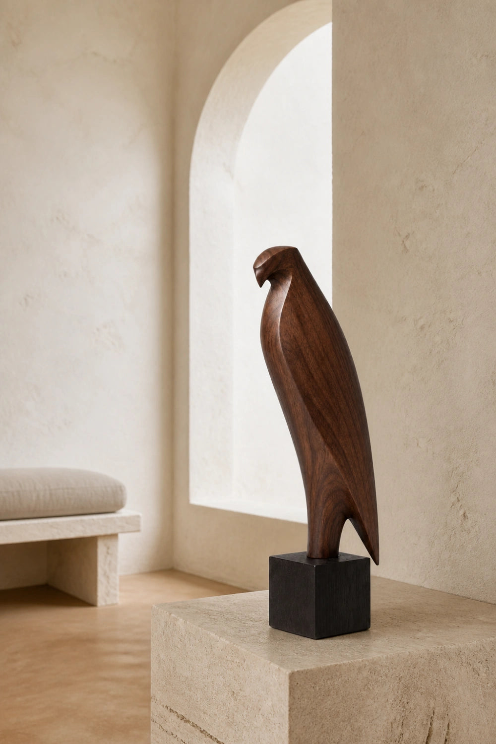 Wooden Falcon Sculpture | Carved Eagle Statue Decor