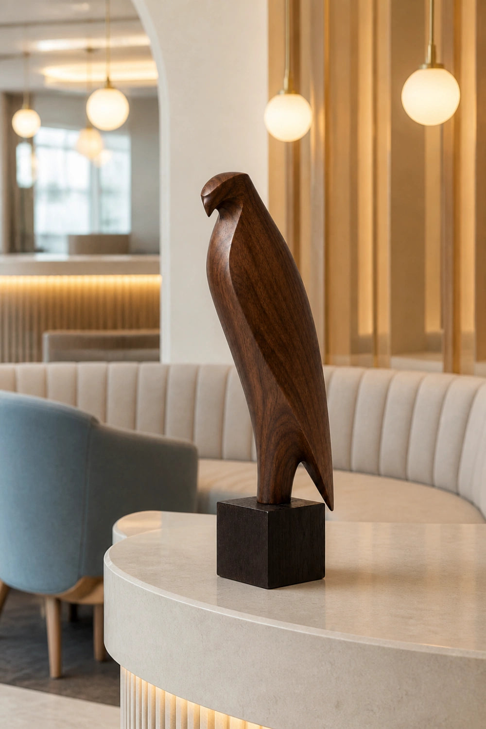 Wooden Falcon Sculpture | Carved Eagle Statue Decor