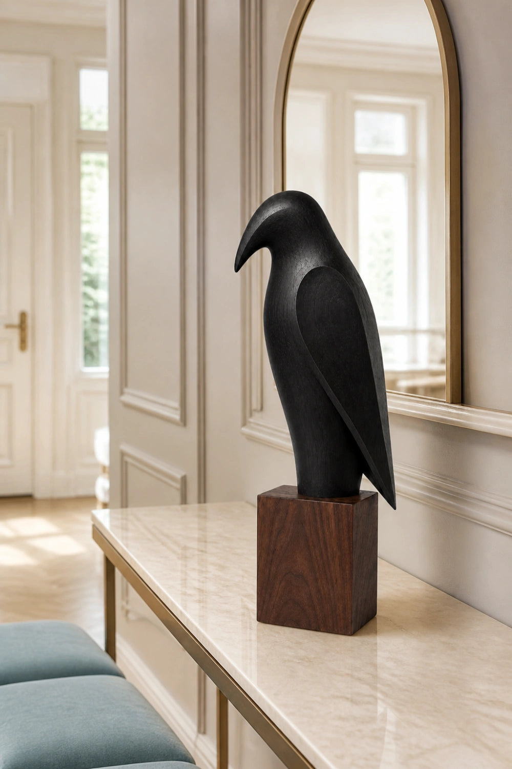 Black Wood Bird Statue | Carved Ebony Bird Figurine