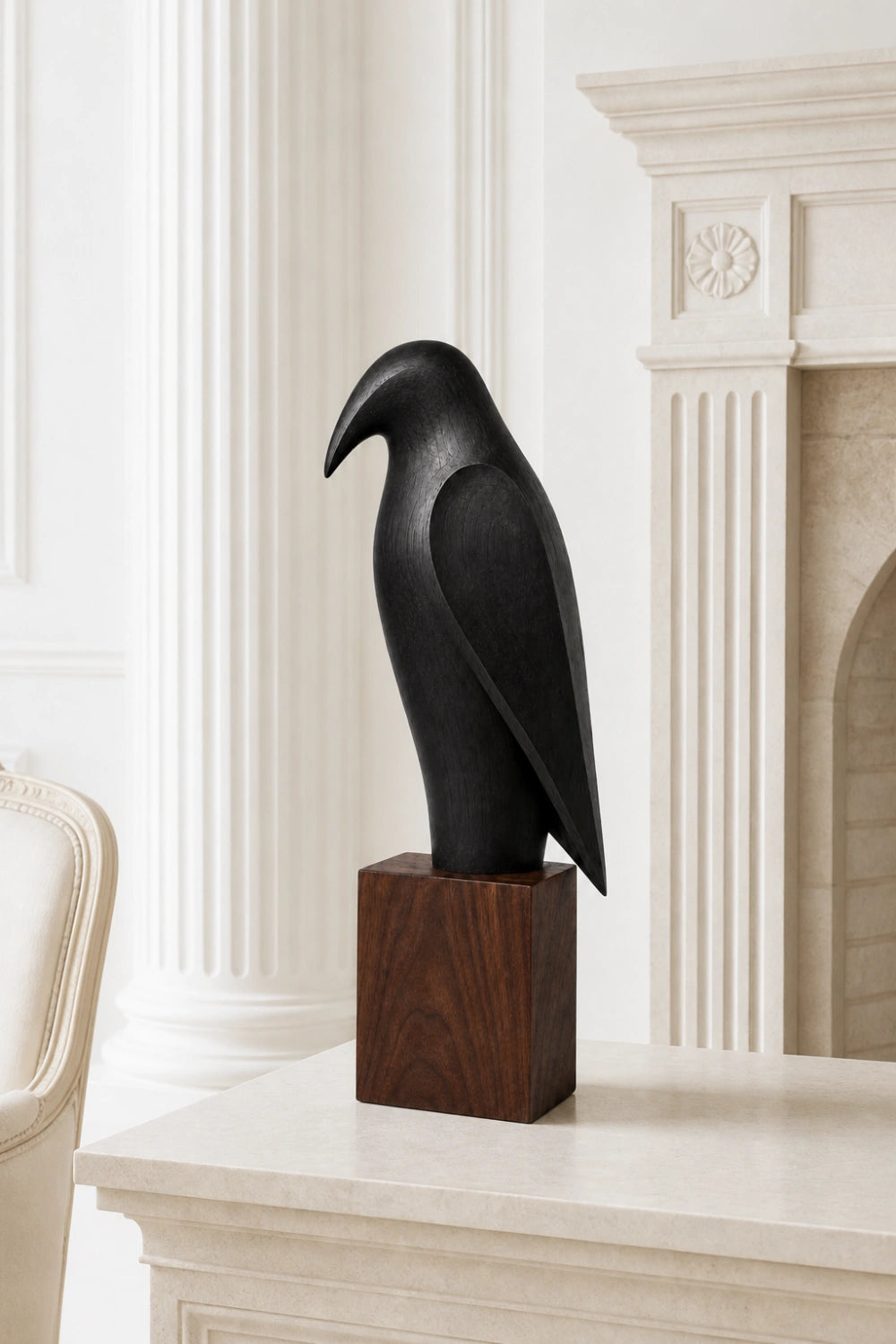 Black Wood Bird Statue | Carved Ebony Bird Figurine