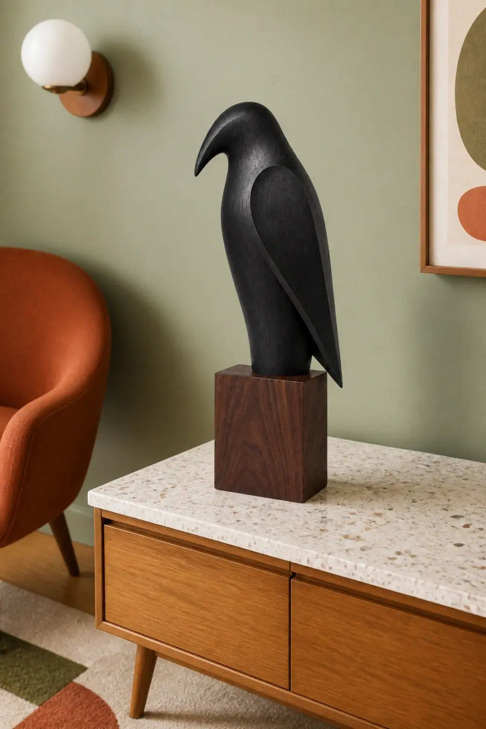 Black Wood Bird Statue | Carved Ebony Bird Figurine