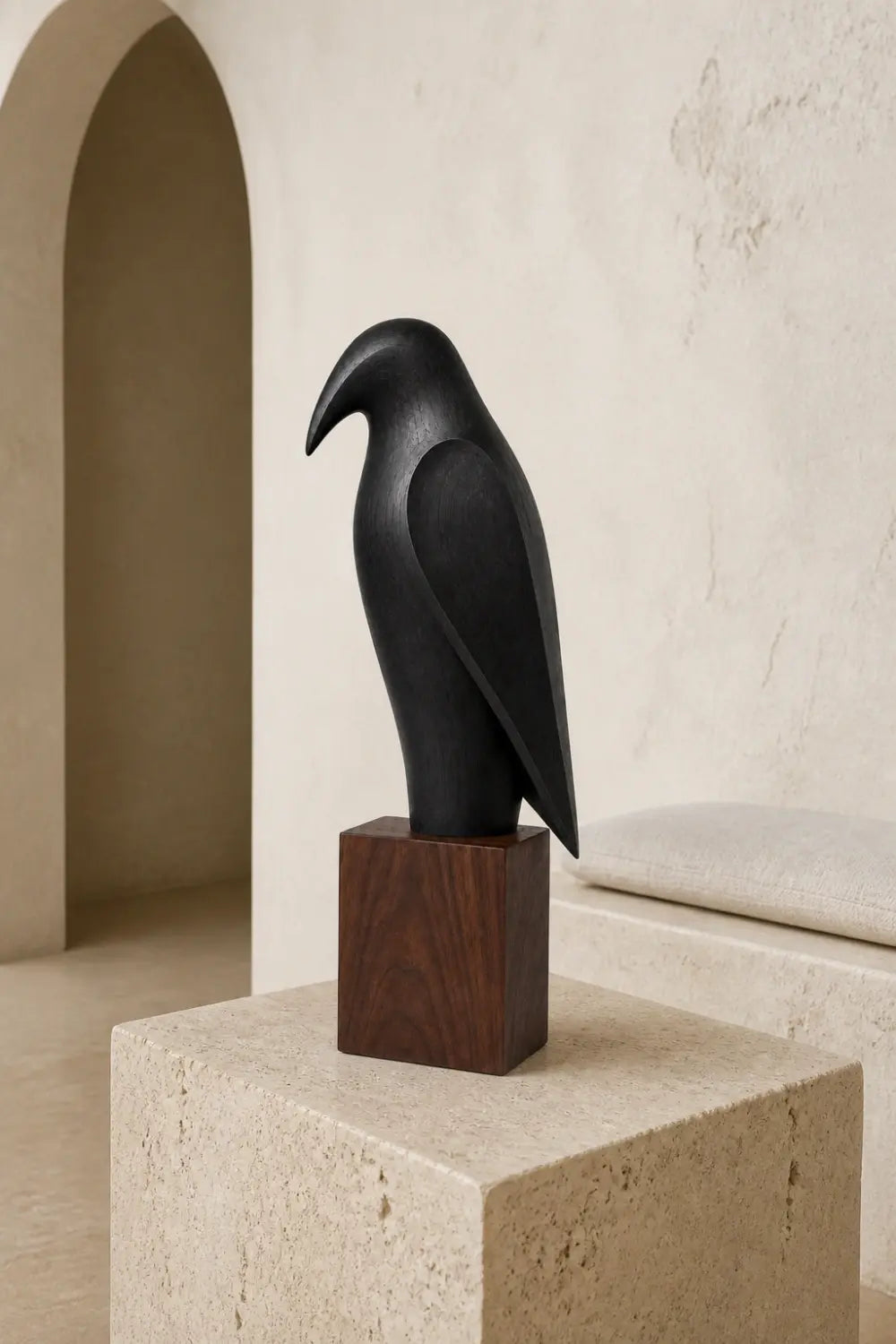 Black Wood Bird Statue | Carved Ebony Bird Figurine