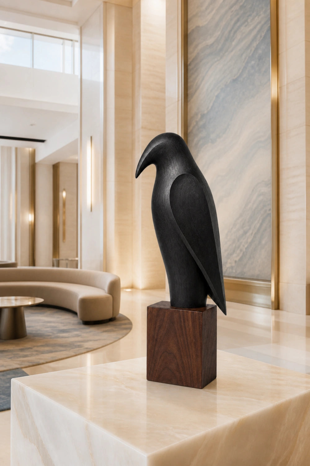Black Wood Bird Statue | Carved Ebony Bird Figurine