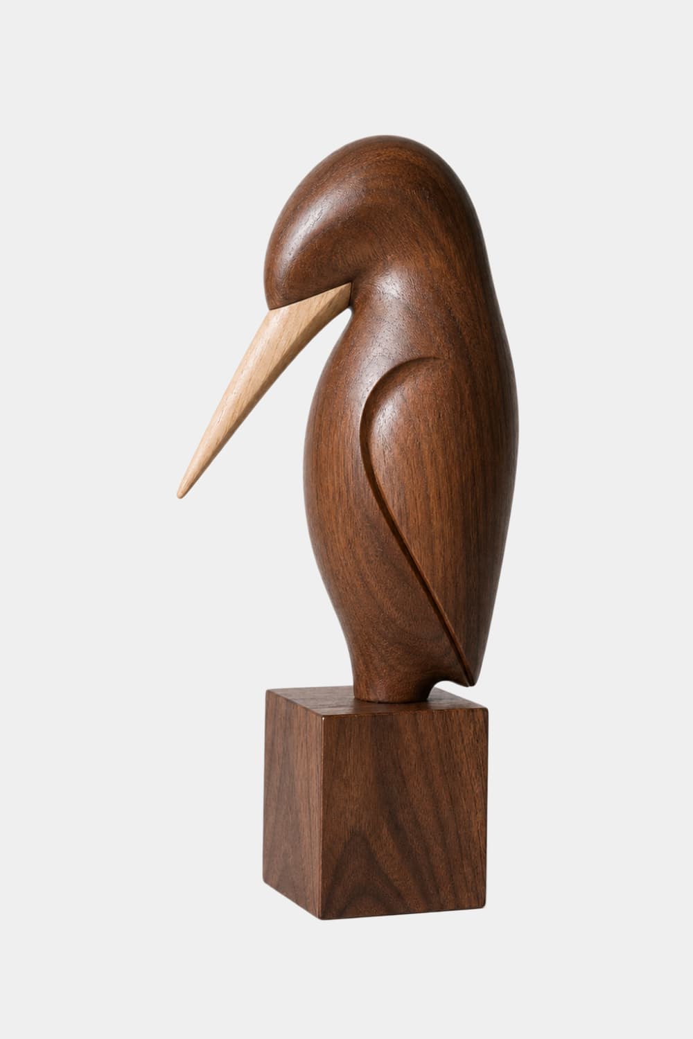 Carved Wood Bird Statue | Mid Century Shorebird Decor | Minimalist Art Gift
