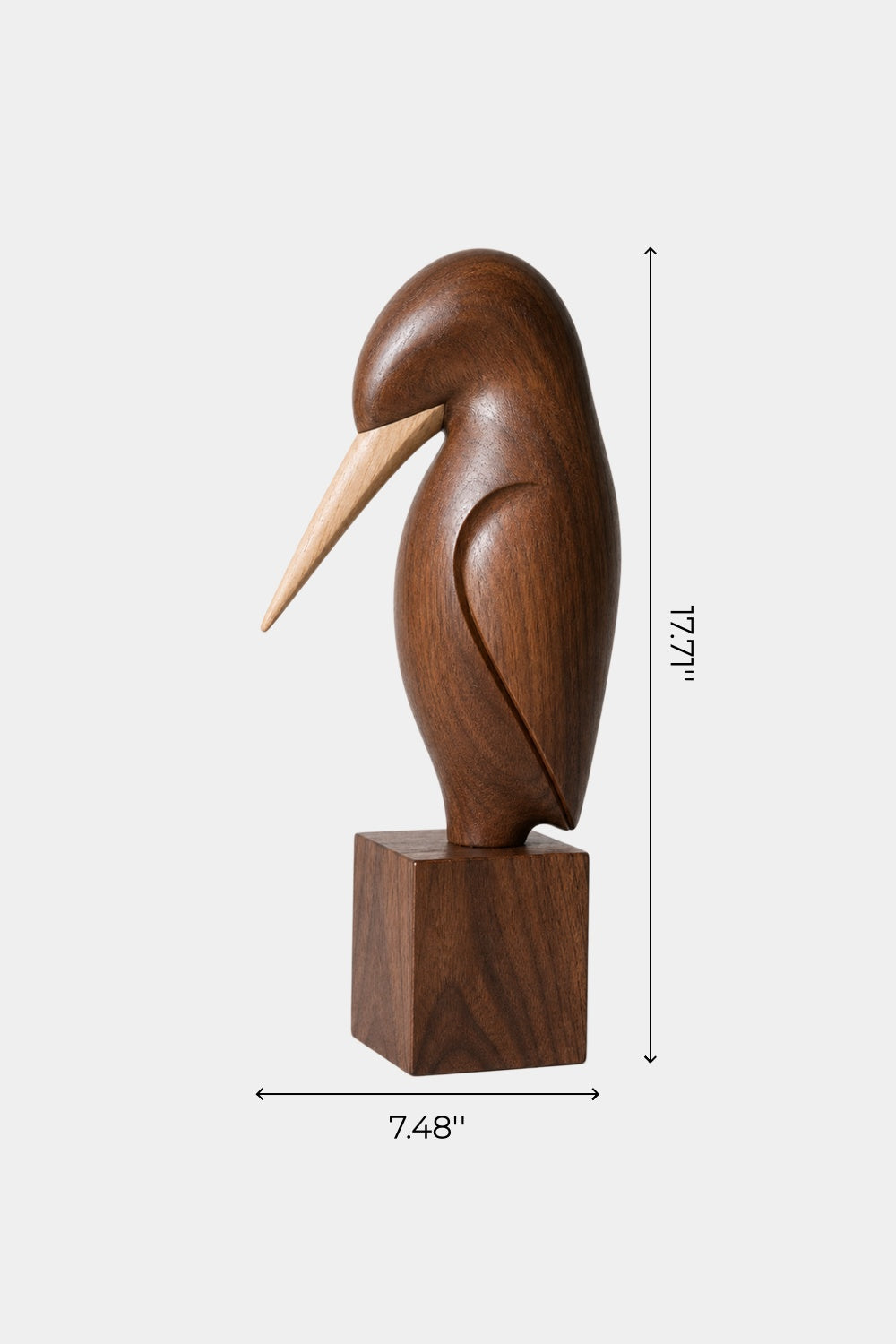 Carved Wood Bird Statue | Mid Century Shorebird Decor | Minimalist Art Gift