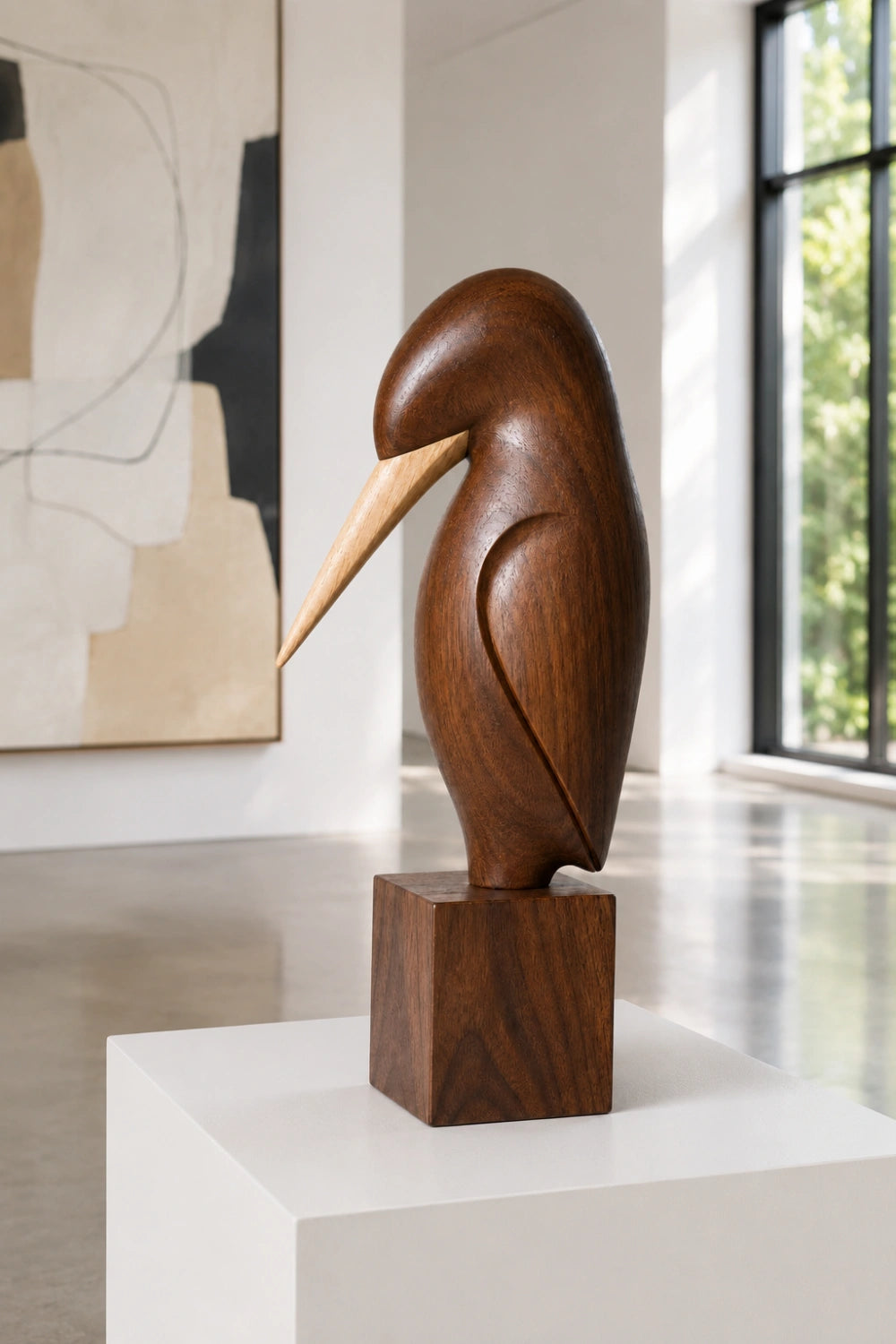 Carved Wood Bird Statue | Mid Century Shorebird Decor | Minimalist Art Gift