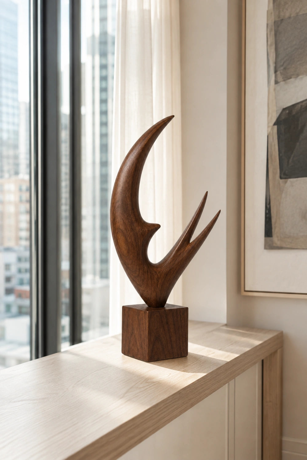 Abstract Wood Soaring Bird Sculpture | Flying Swallow Statue | Minimalist Desk Art Gift