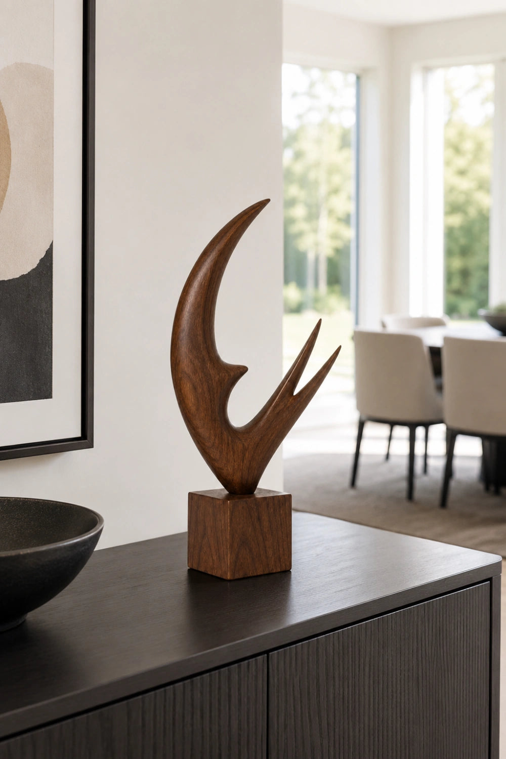 Abstract Wood Soaring Bird Sculpture | Flying Swallow Statue | Minimalist Desk Art Gift
