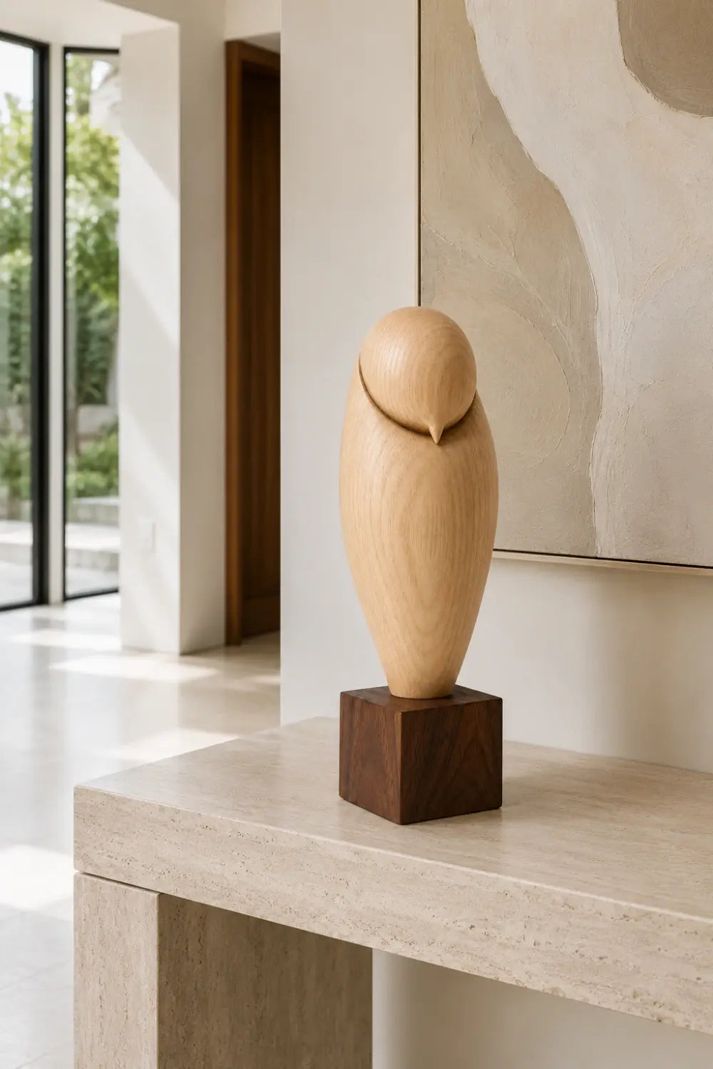 Minimalist Wood Owl Sculpture | Zen Sleeping Bird Statue | Scandinavian Art Gift