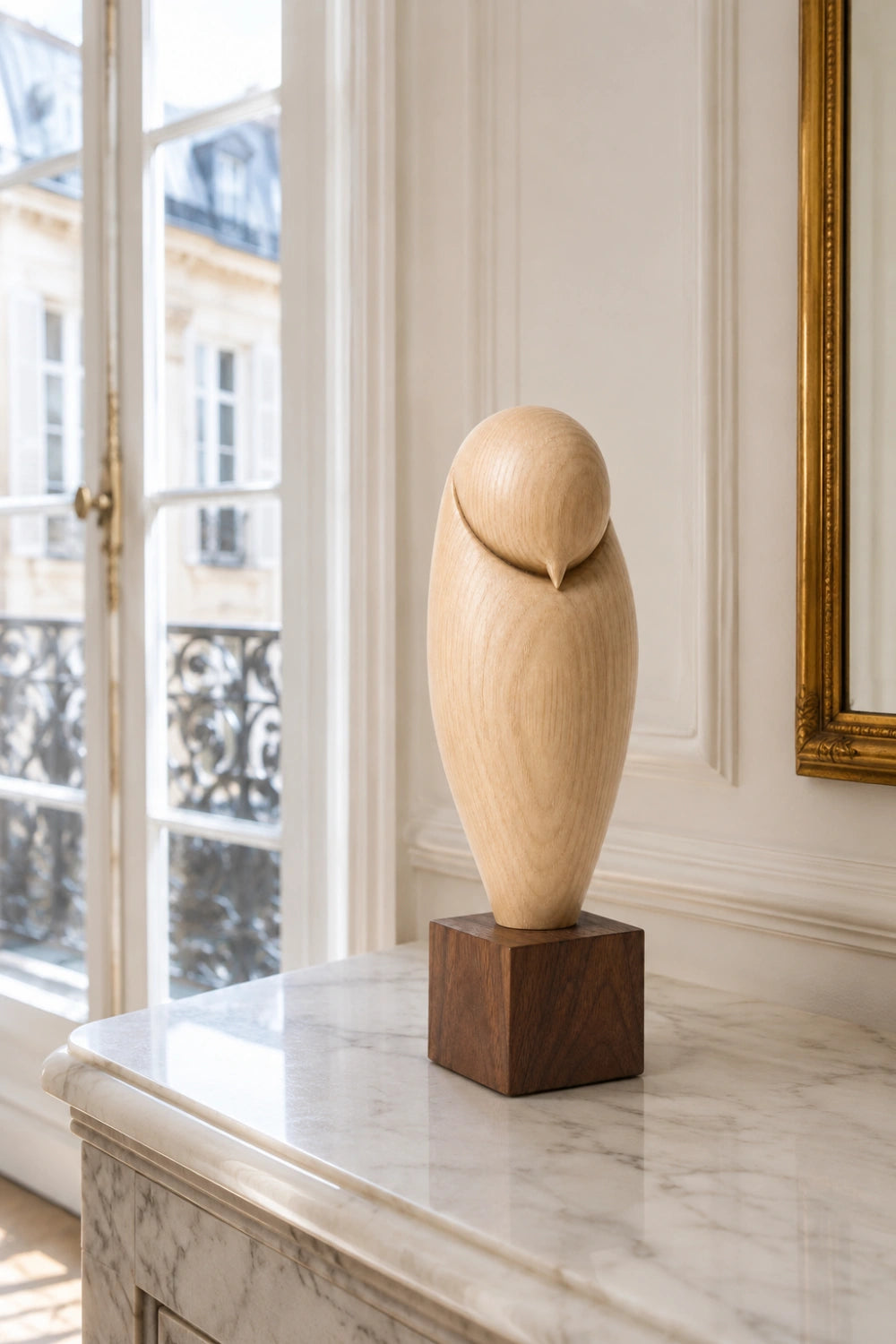 Minimalist Wood Owl Sculpture | Zen Sleeping Bird Statue | Scandinavian Art Gift