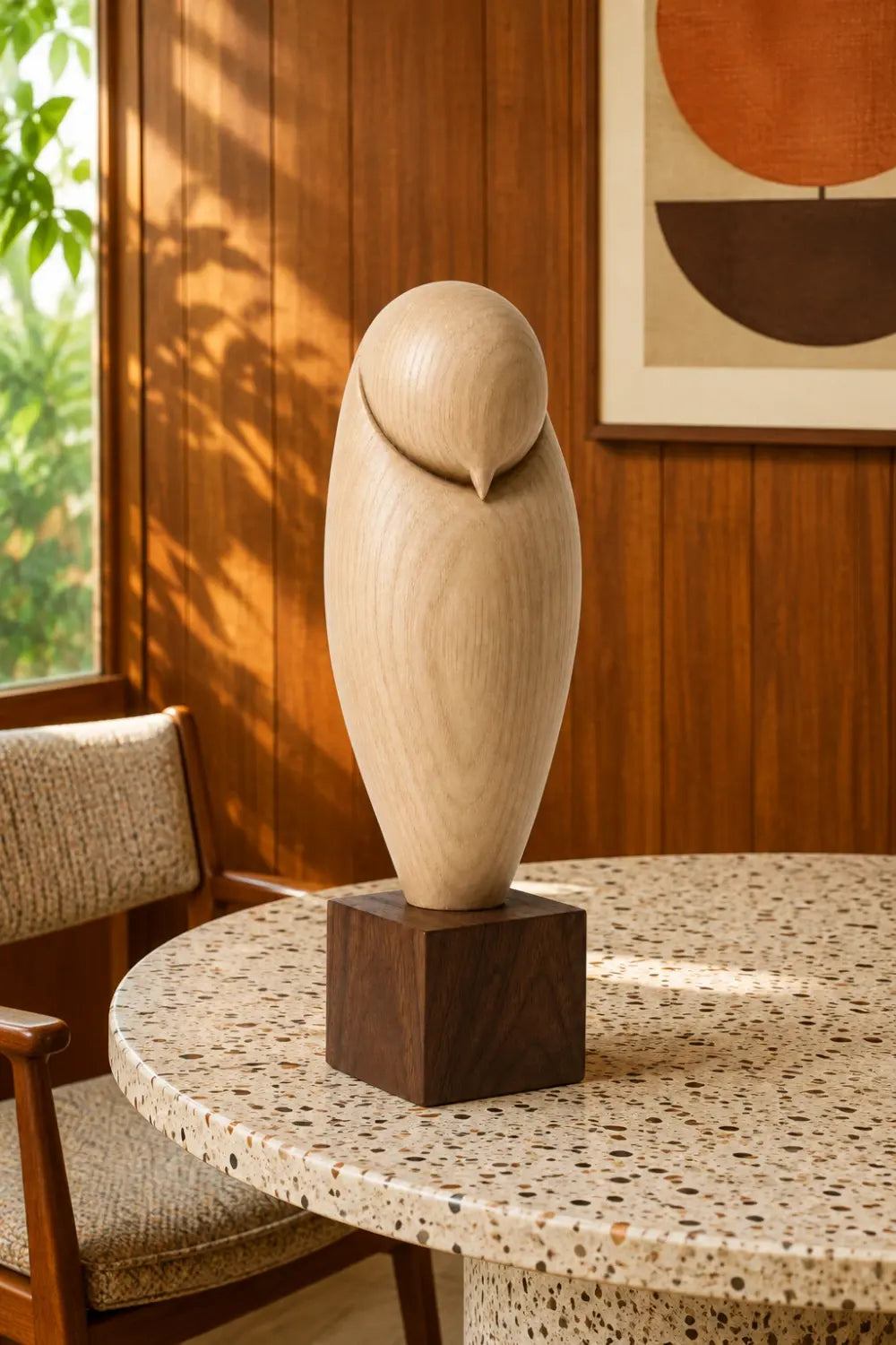 Minimalist Wood Owl Sculpture | Zen Sleeping Bird Statue | Scandinavian Art Gift