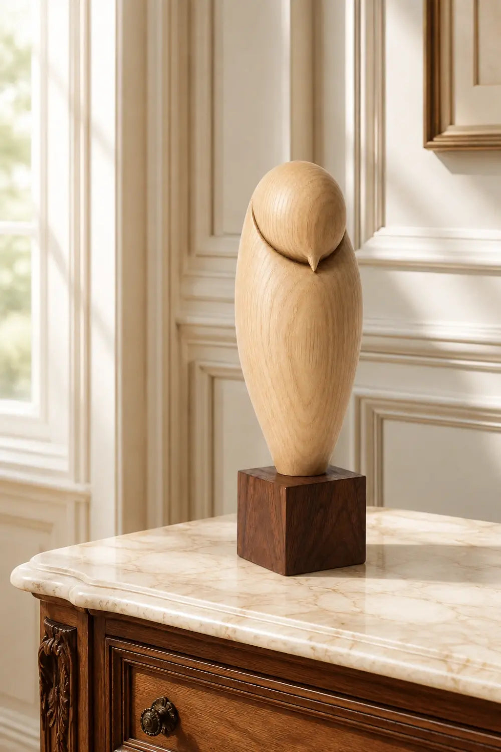 Minimalist Wood Owl Sculpture | Zen Sleeping Bird Statue | Scandinavian Art Gift