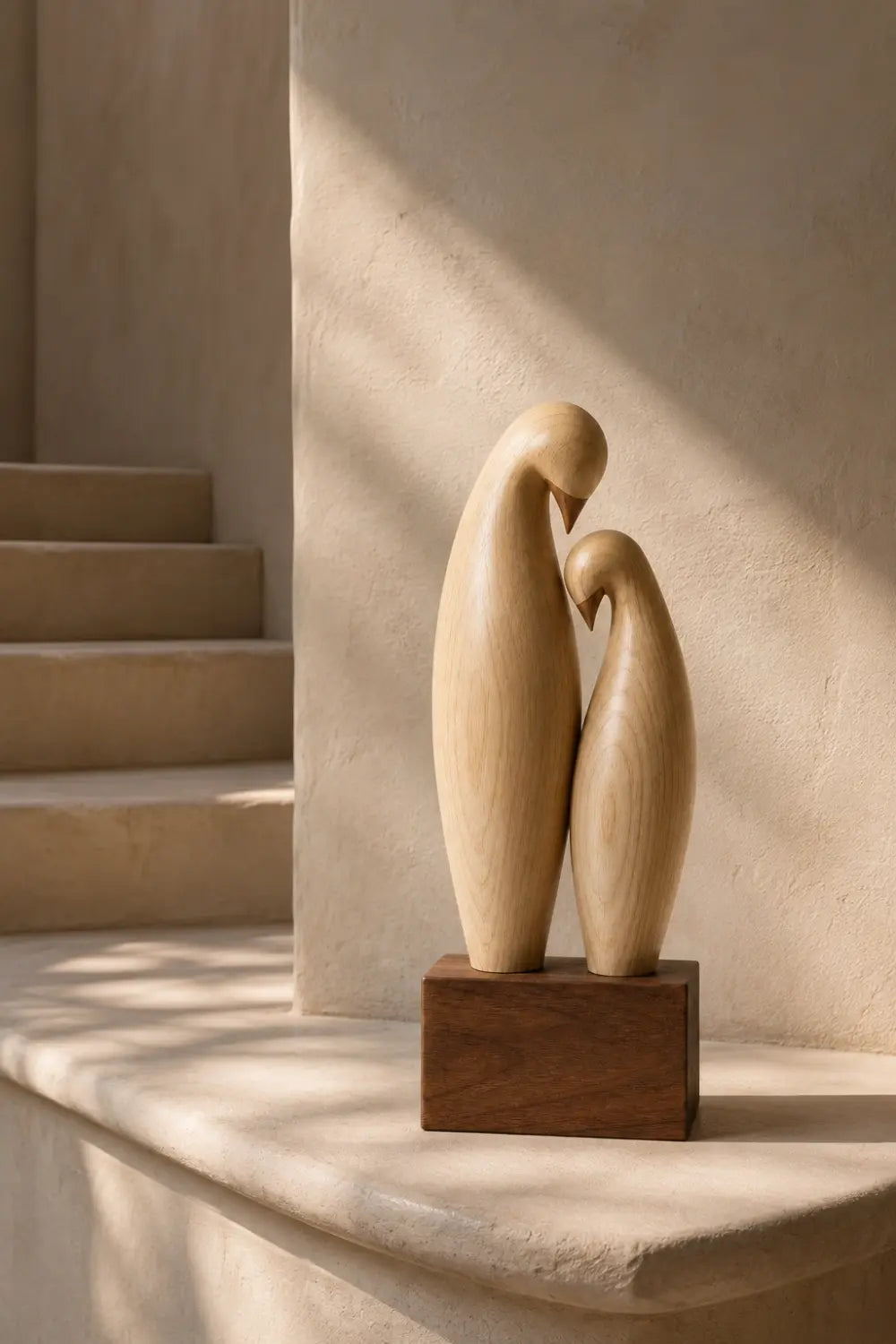 Carved Wood Lovebird Sculpture | Minimalist Pair Statue | Wedding Art Gift