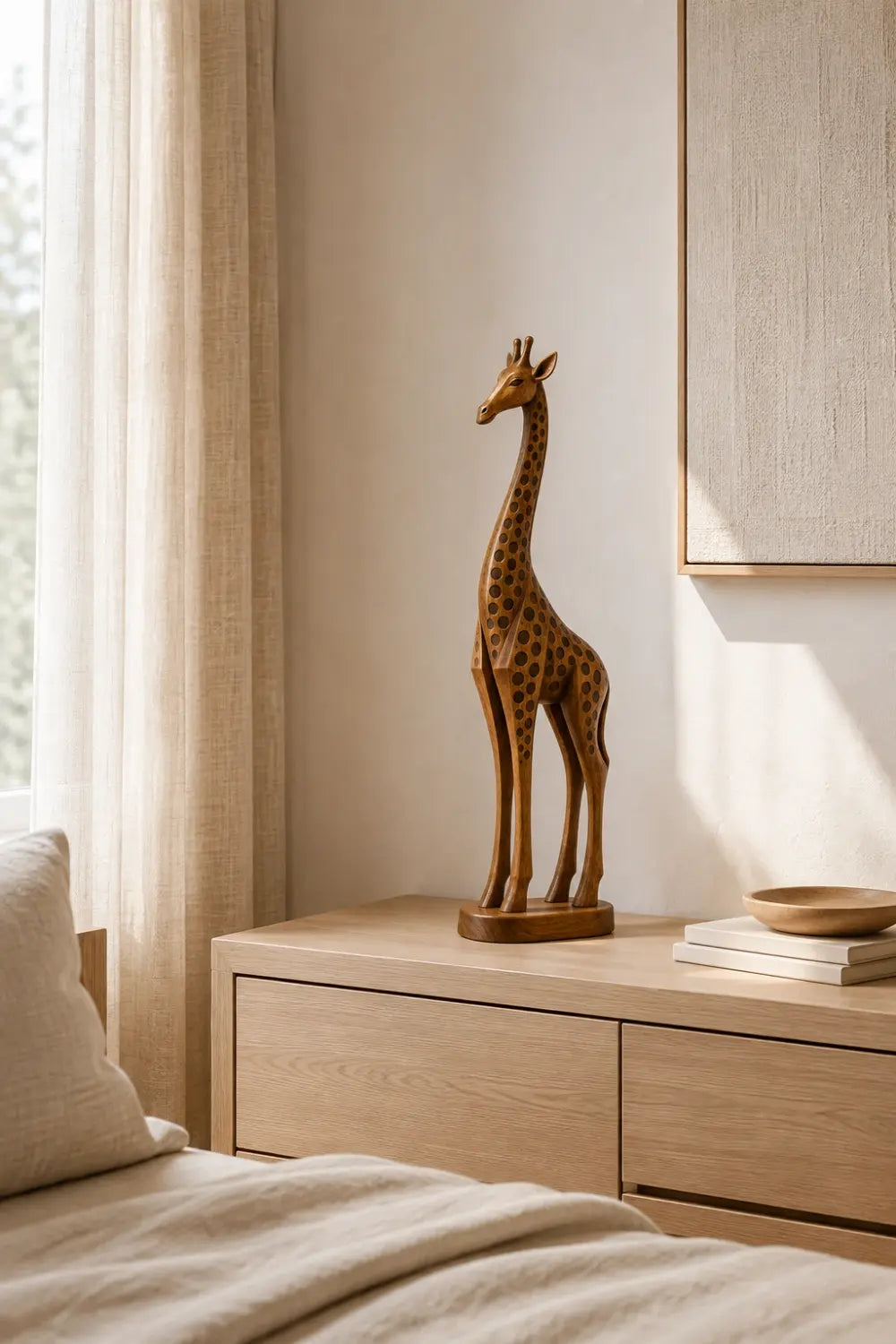 Handcarved Wooden Giraffe Statue | Mid Century Animal Decor
