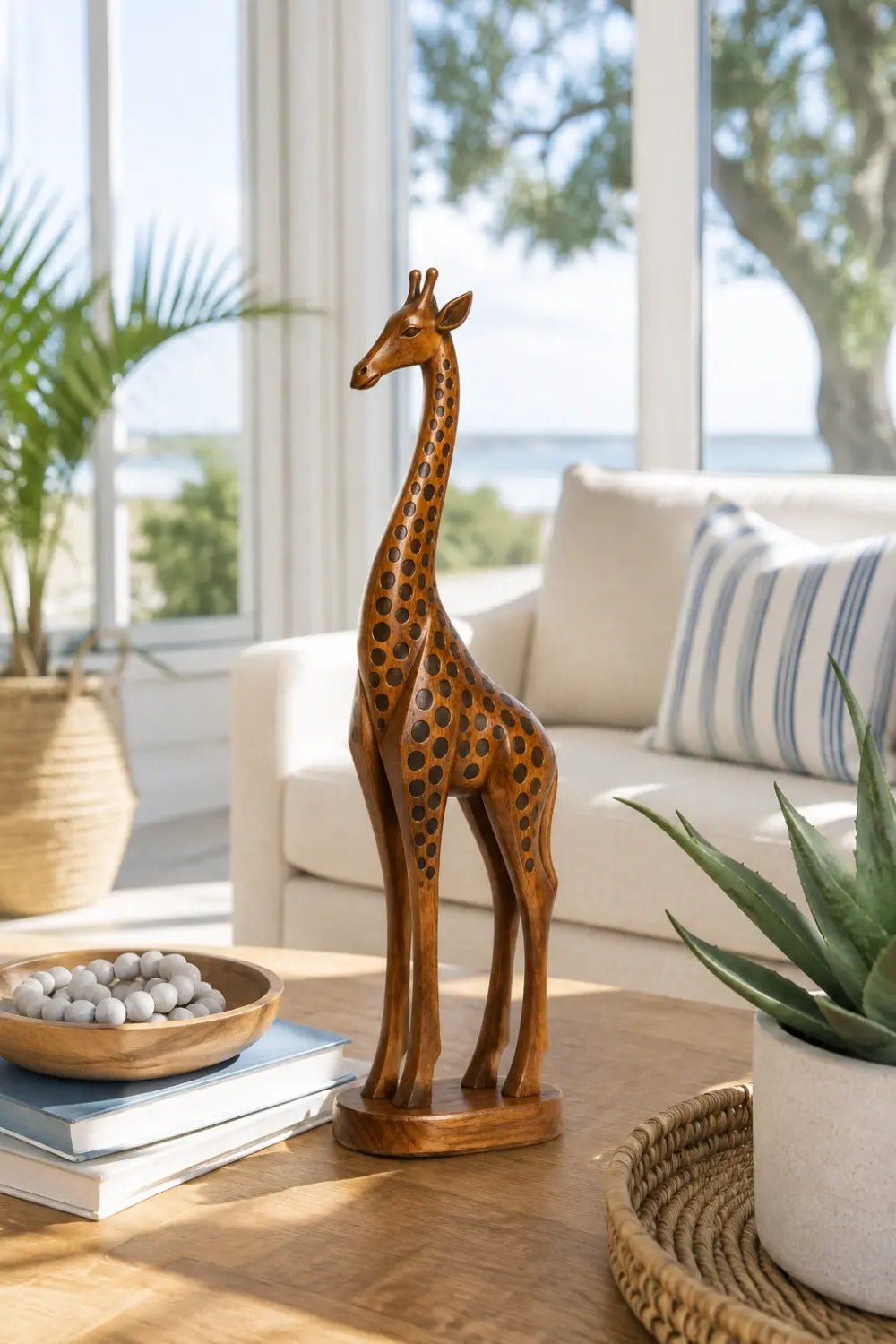 Handcarved Wooden Giraffe Statue | Mid Century Animal Decor
