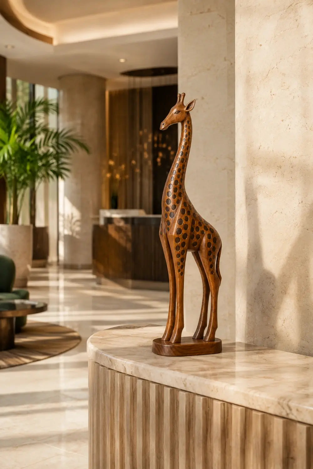 Handcarved Wooden Giraffe Statue | Mid Century Animal Decor