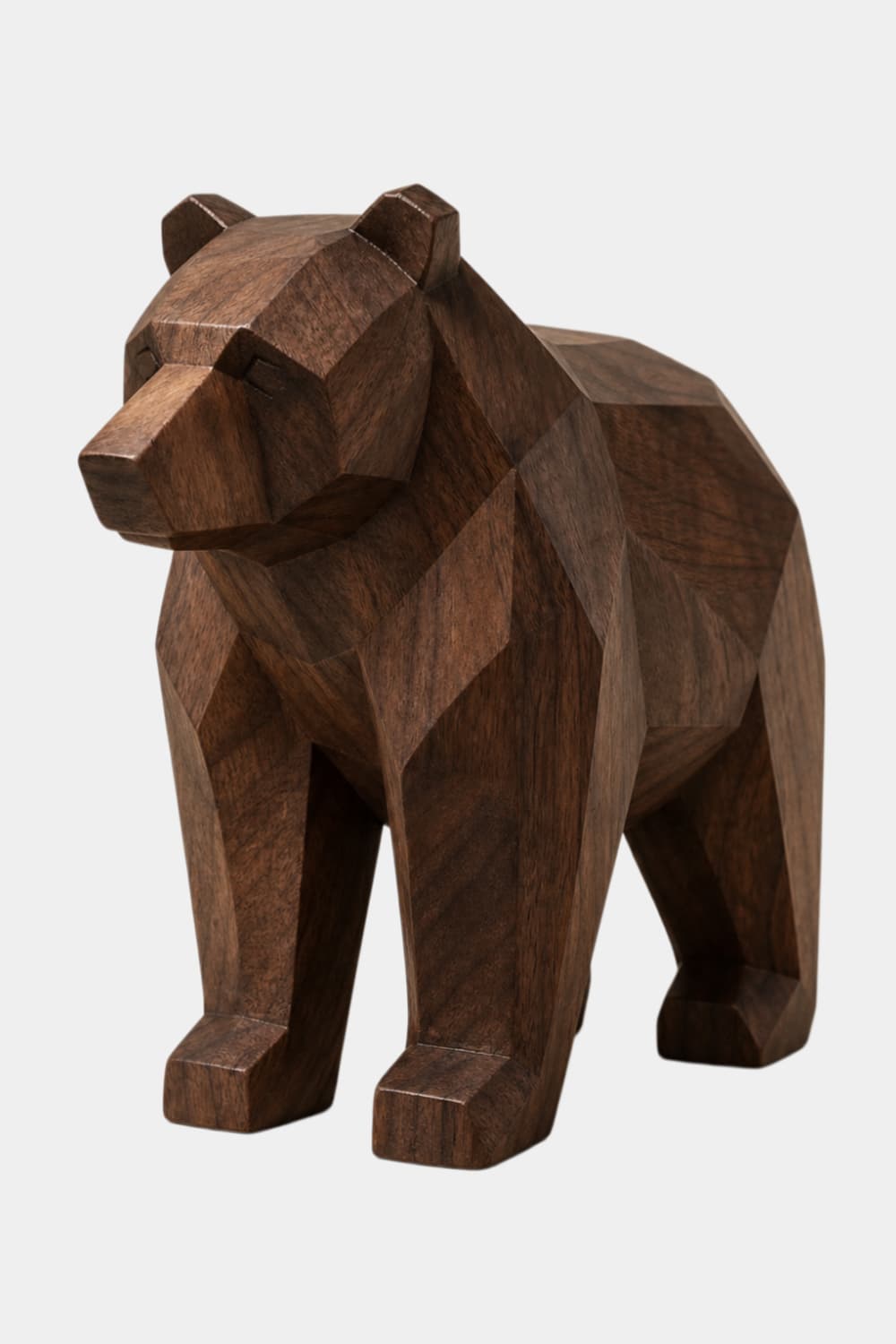 Wooden Bear Statue | Geometric Carved Grizzly Figurine