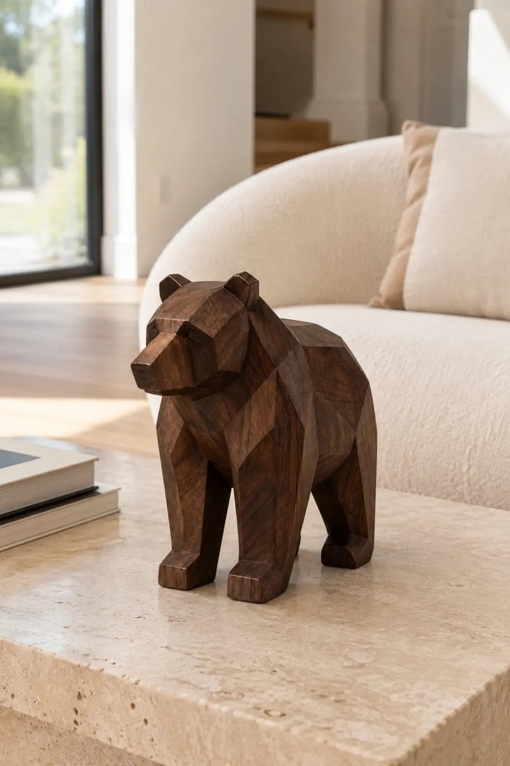 Wooden Bear Statue | Geometric Carved Grizzly Figurine