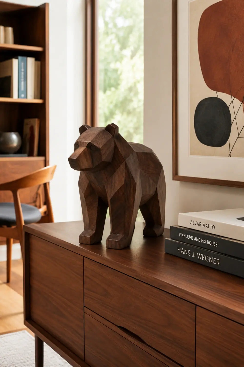 Wooden Bear Statue | Geometric Carved Grizzly Figurine