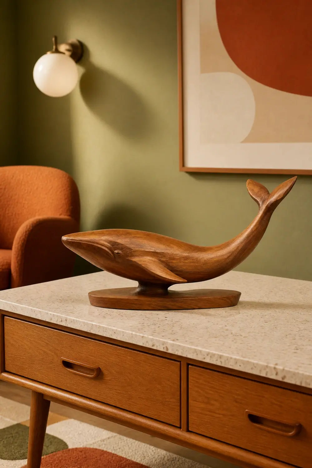 Handcrafted Wooden Whale Statue | Nautical Coastal Home Decor Marine Art Gift