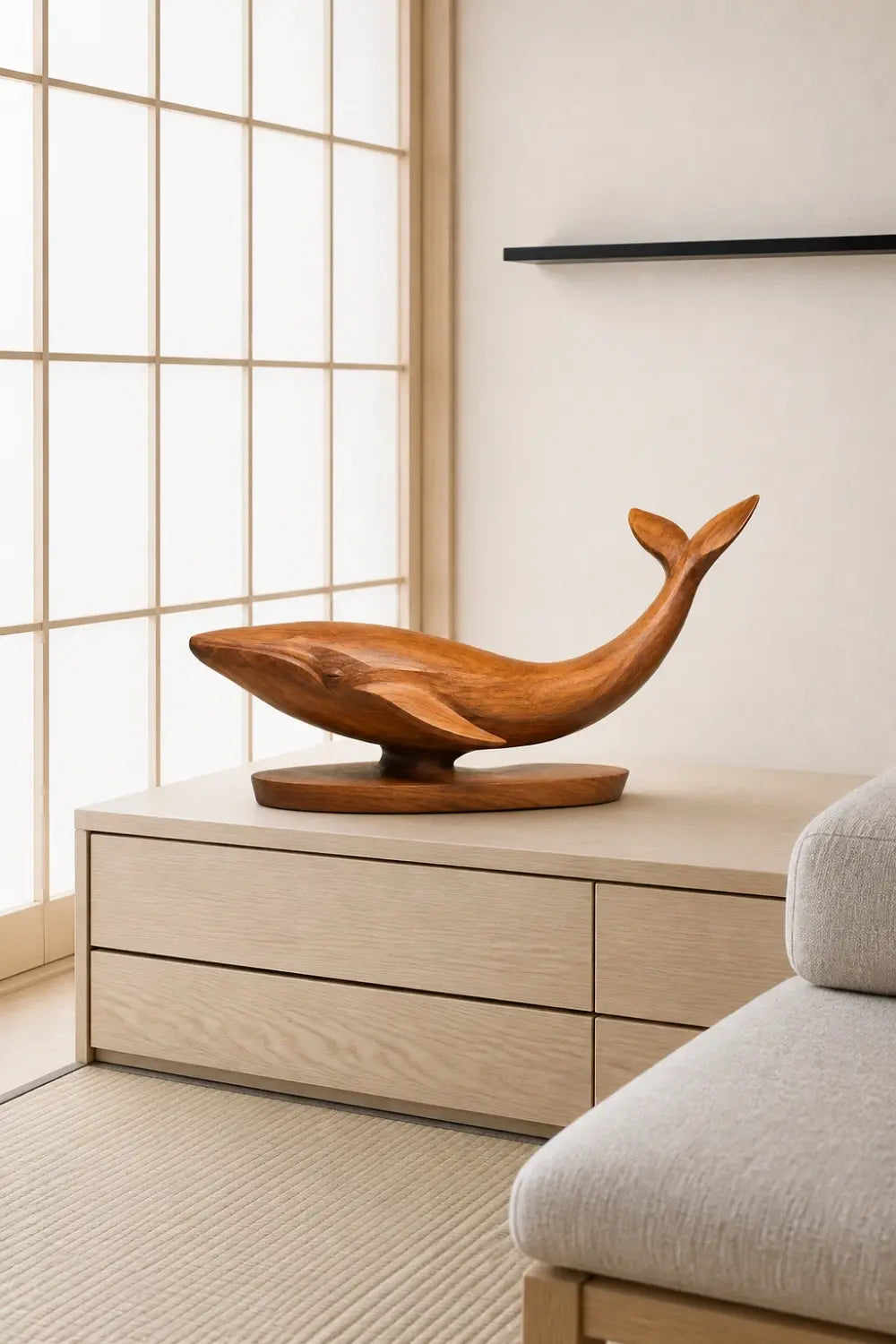 Handcrafted Wooden Whale Statue | Nautical Coastal Home Decor Marine Art Gift