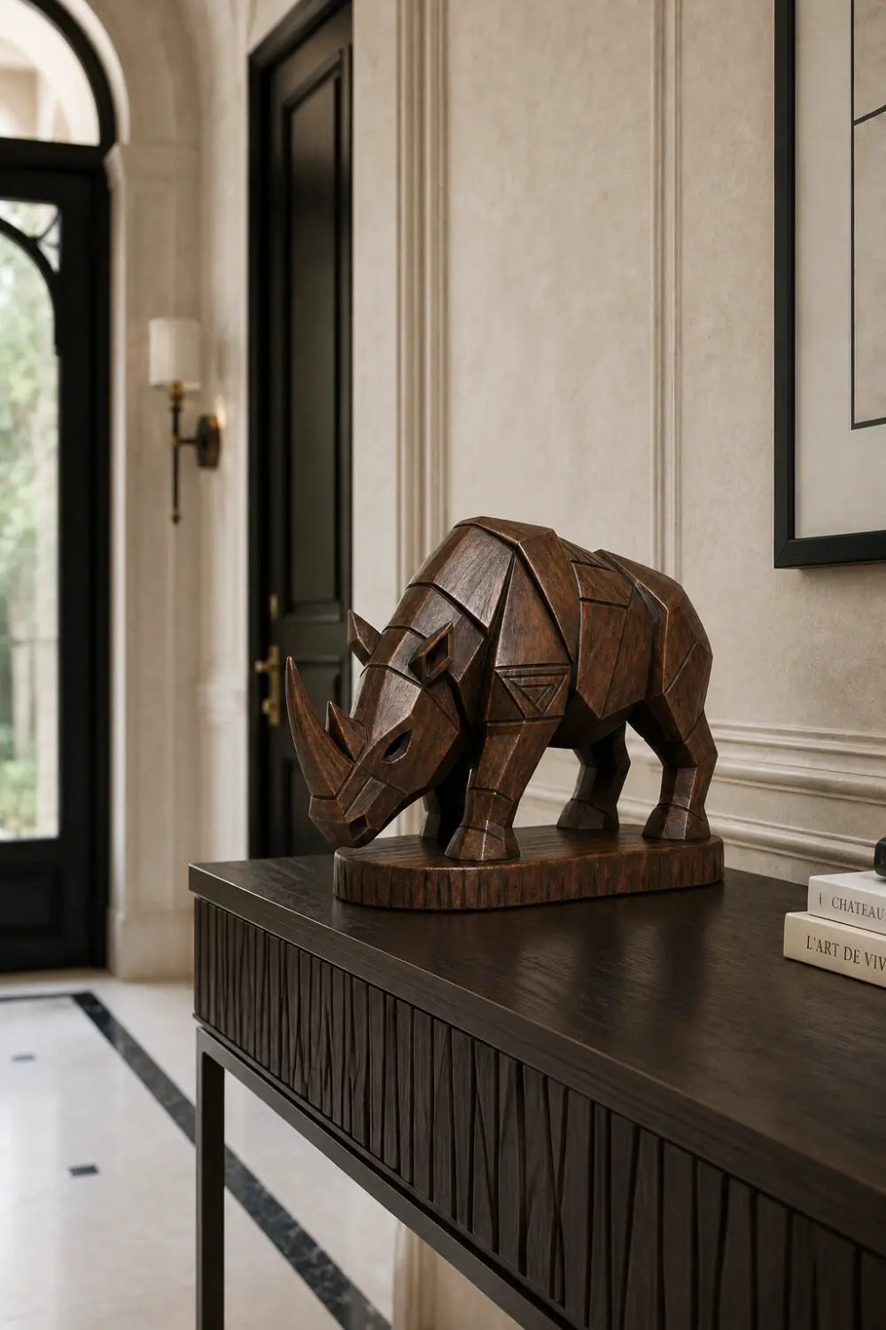 Handcrafted Wooden Rhino Figurine | Tribal Carved Animal Art Home Gift Decor