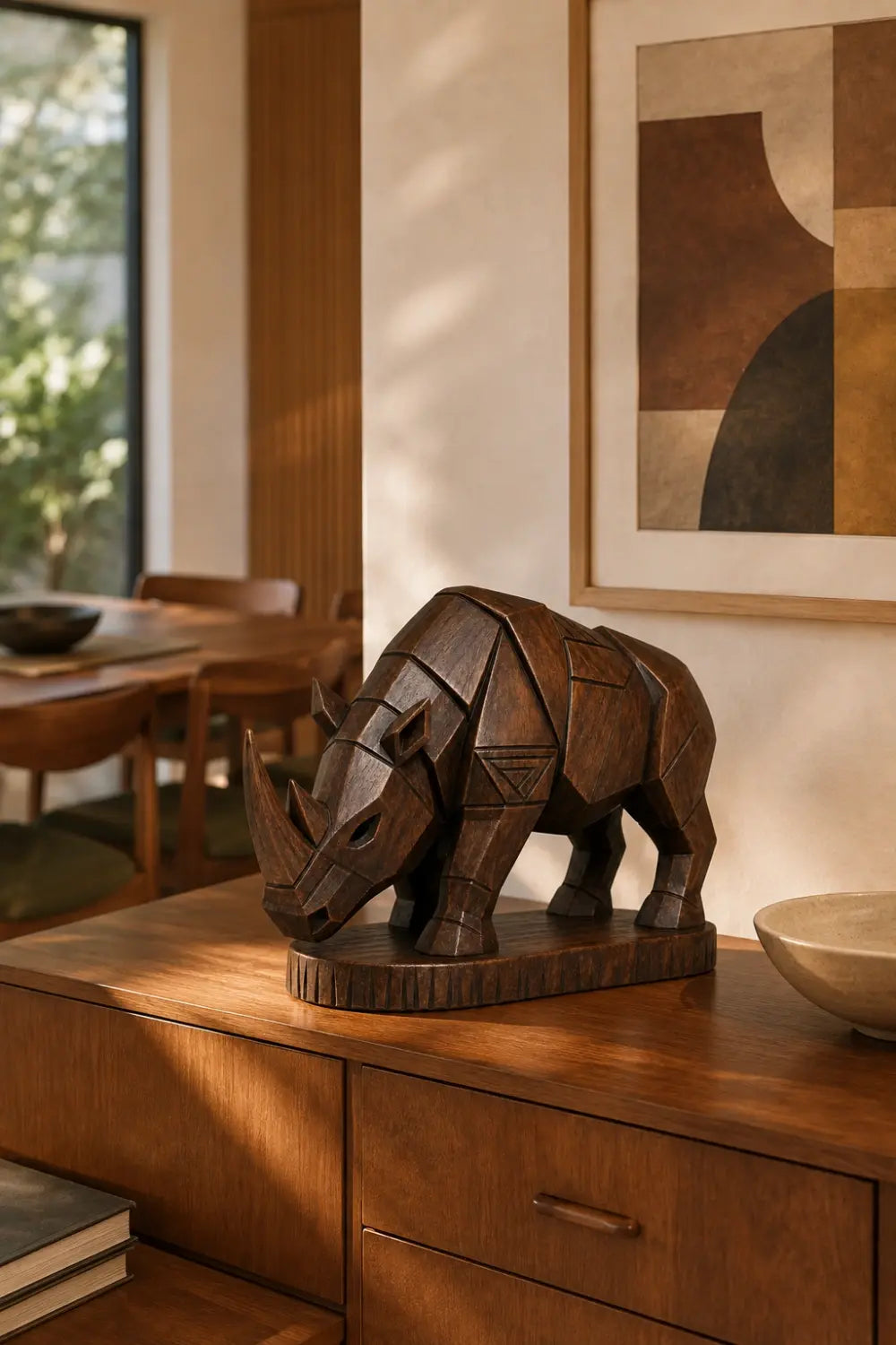 Handcrafted Wooden Rhino Figurine | Tribal Carved Animal Art Home Gift Decor