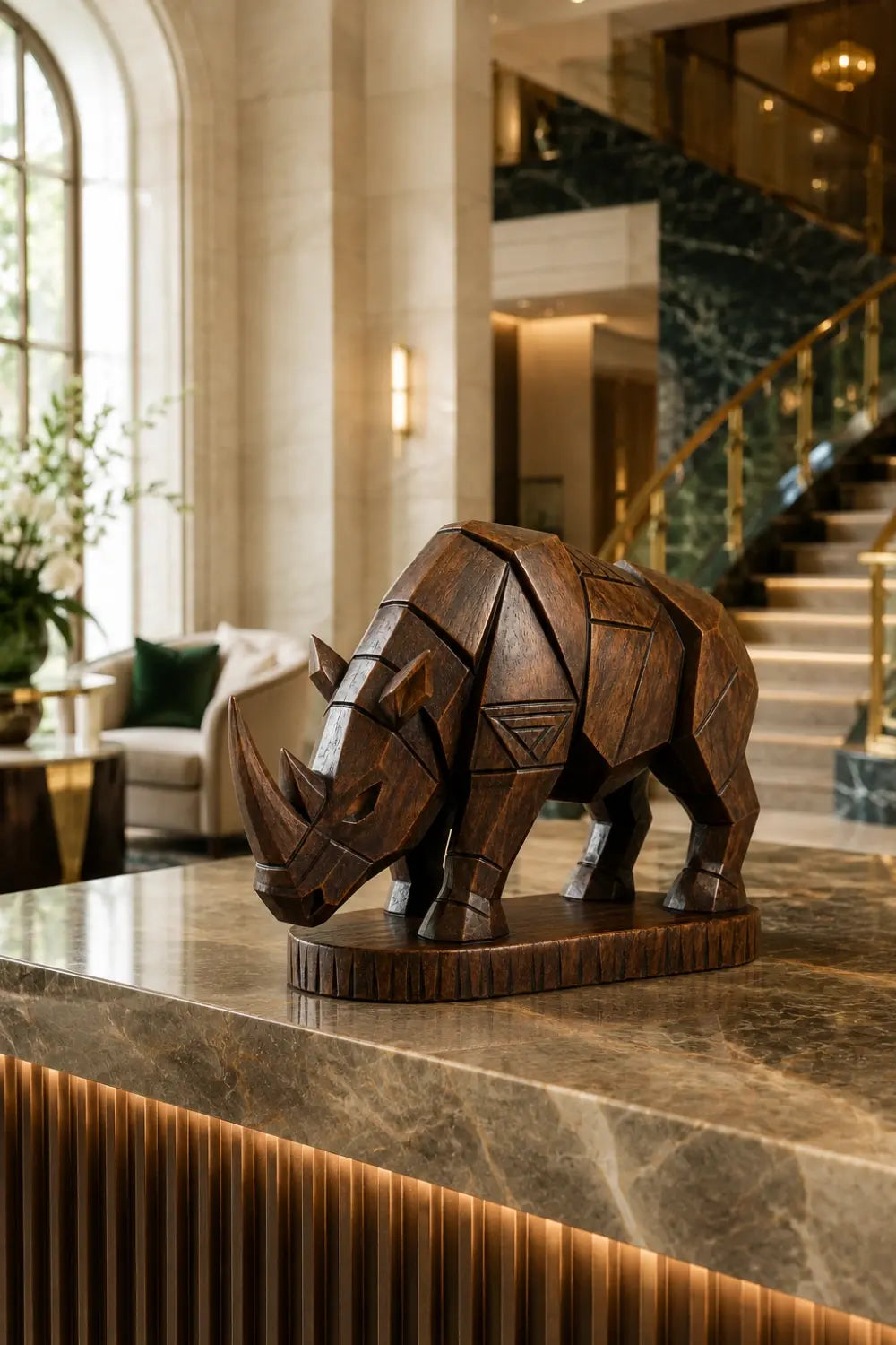 Handcrafted Wooden Rhino Figurine | Tribal Carved Animal Art Home Gift Decor