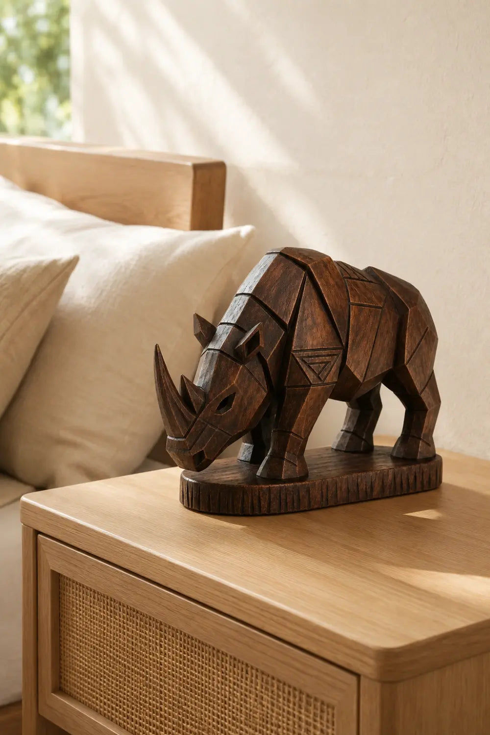 Handcrafted Wooden Rhino Figurine | Tribal Carved Animal Art Home Gift Decor