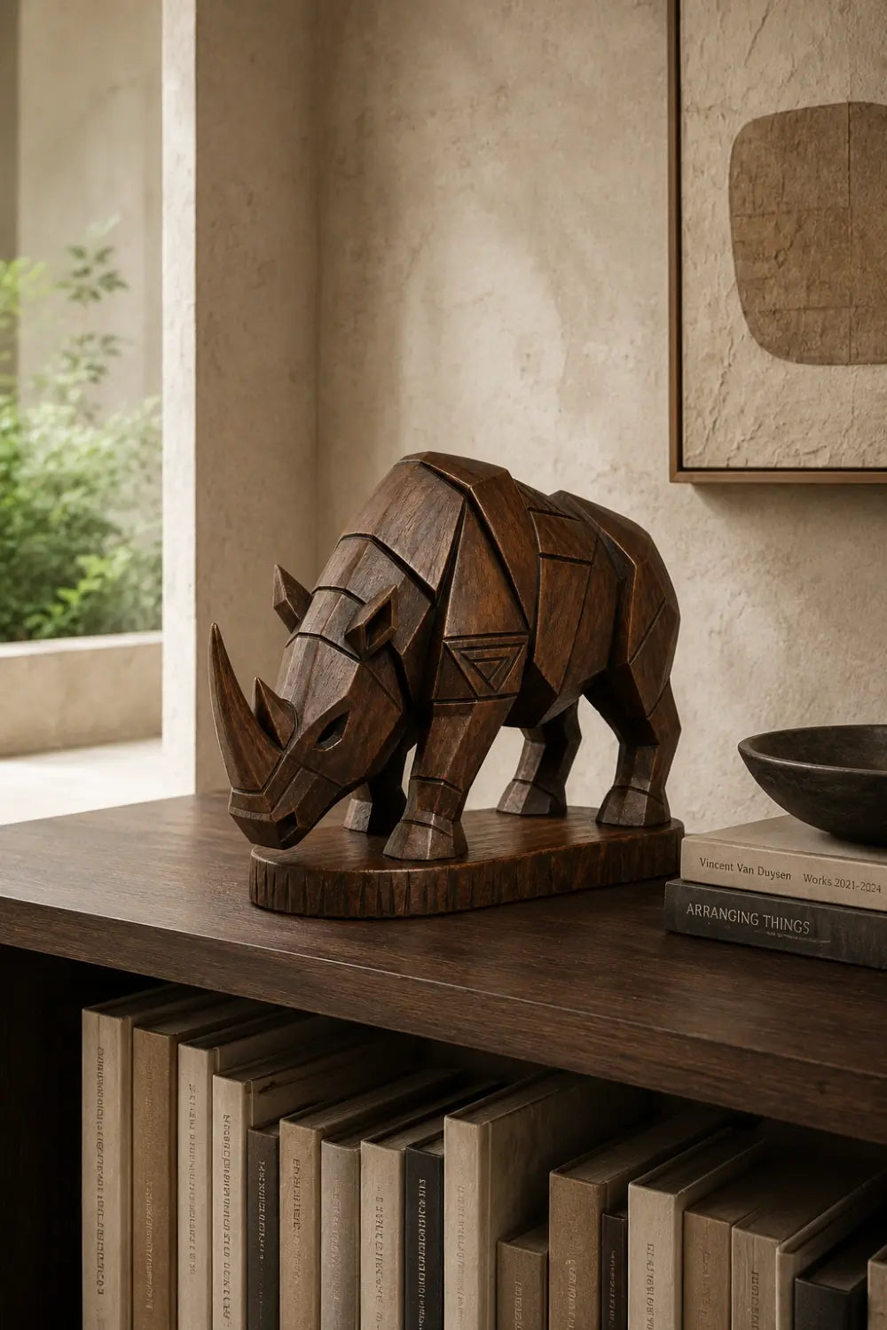 Handcrafted Wooden Rhino Figurine | Tribal Carved Animal Art Home Gift Decor