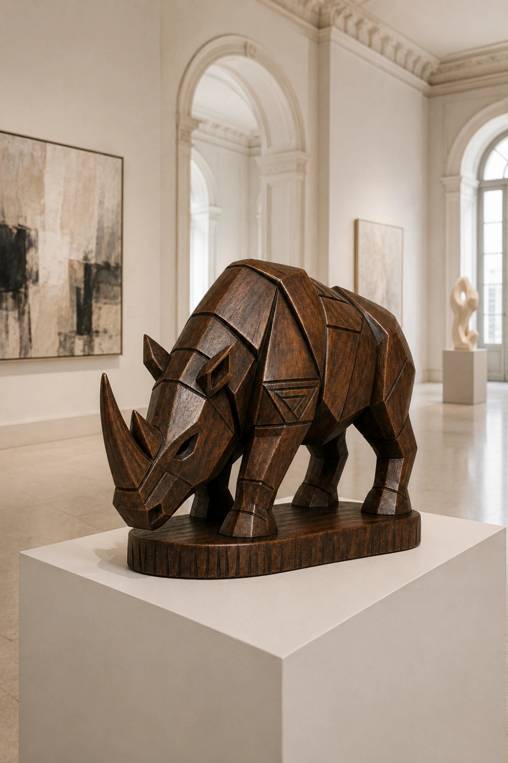 Handcrafted Wooden Rhino Figurine | Tribal Carved Animal Art Home Gift Decor