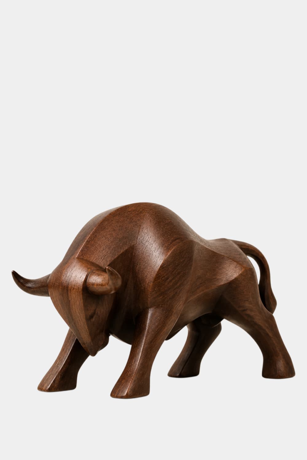 Carved Wood Bull Sculpture | Charging Wall Street Statue | Executive Desk Gift