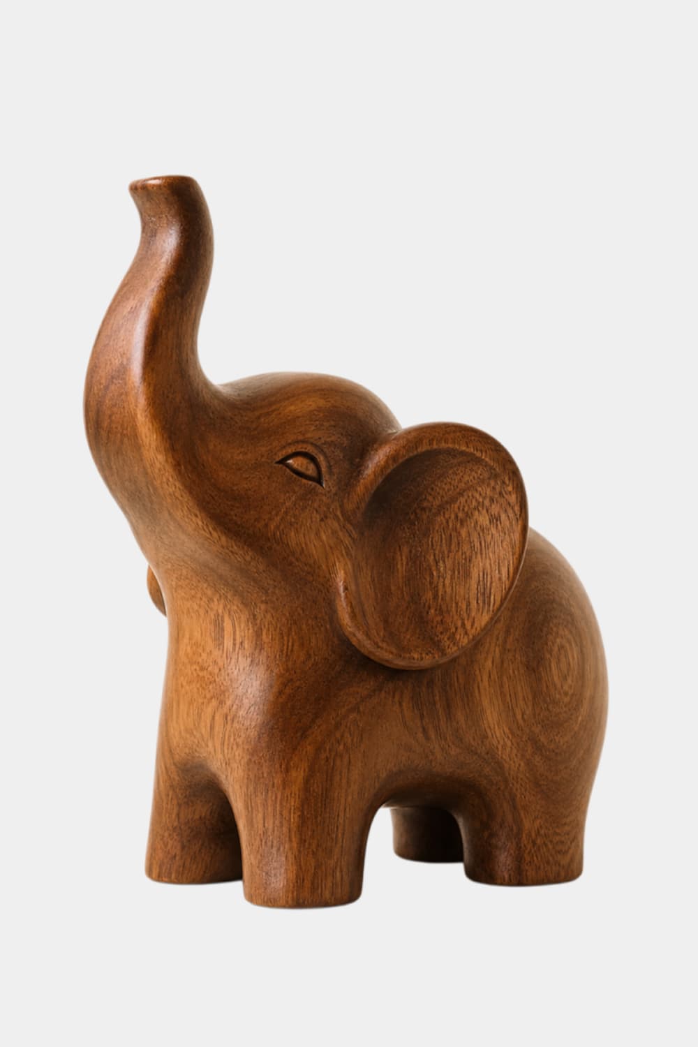 Abstract Wooden Elephant Sculpture| Lucky Trunk Up Carved Decor