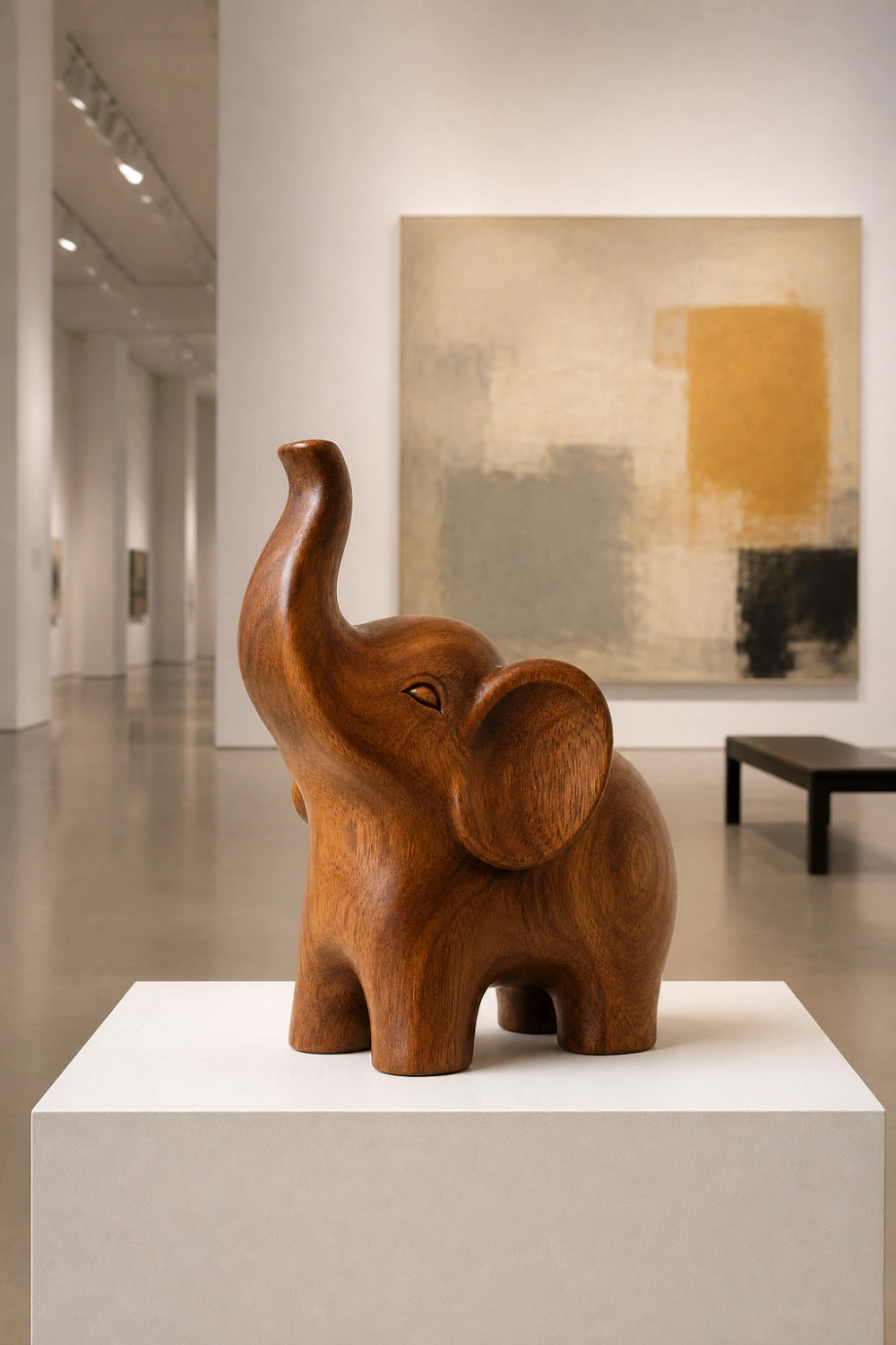 Abstract Wooden Elephant Sculpture| Lucky Trunk Up Carved Decor