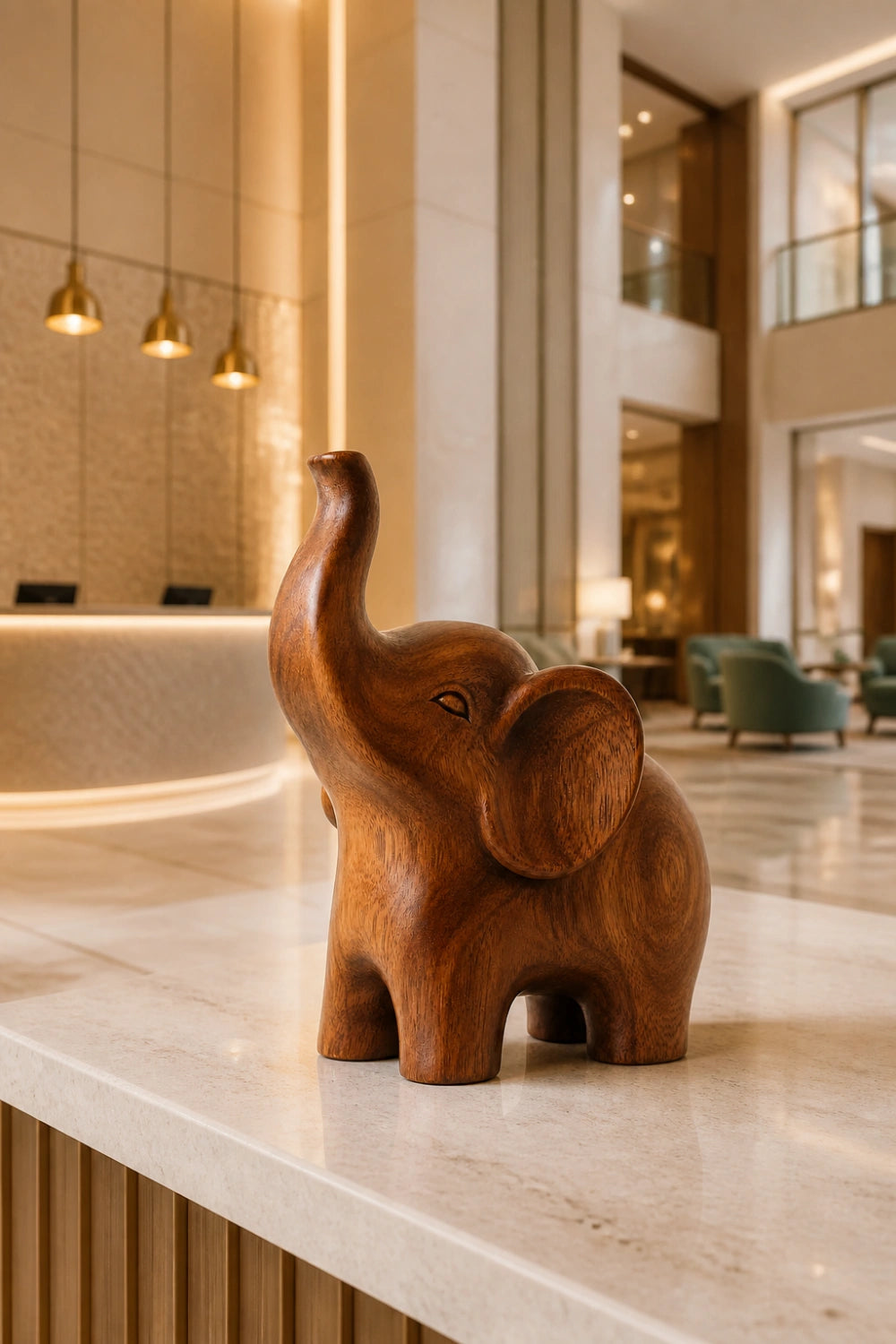 Abstract Wooden Elephant Sculpture| Lucky Trunk Up Carved Decor
