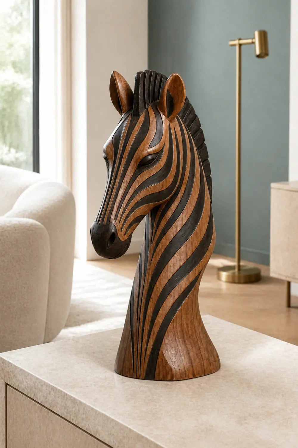 Handcrafted Wooden Zebra Head Sculpture | African Safari Animal Art Decor