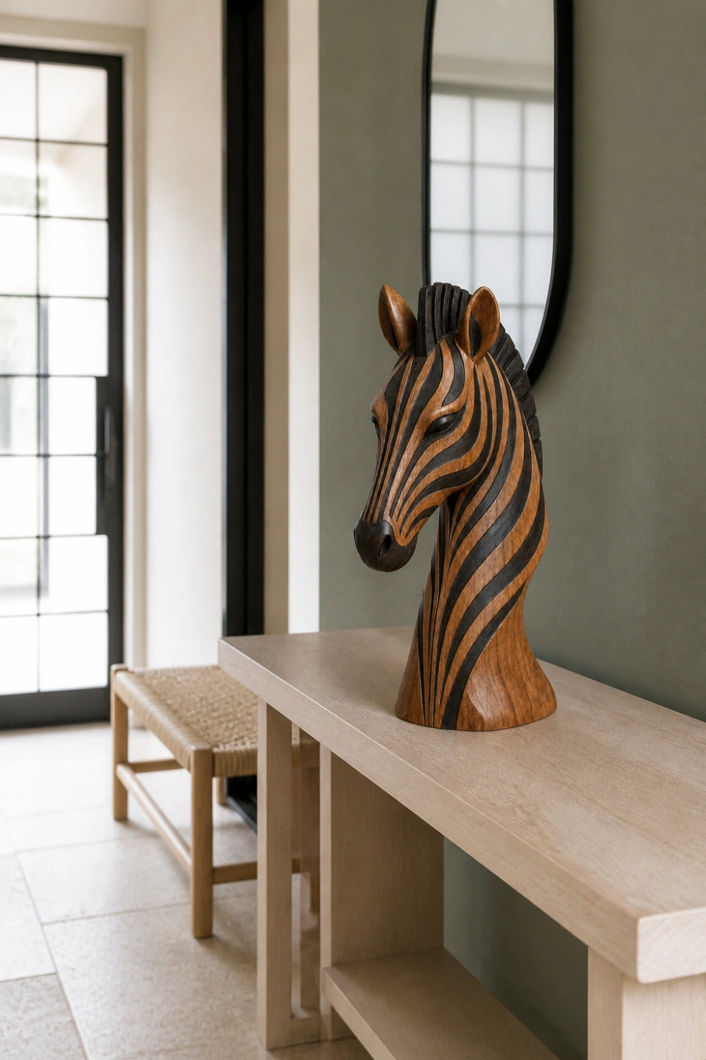 Handcrafted Wooden Zebra Head Sculpture | African Safari Animal Art Decor